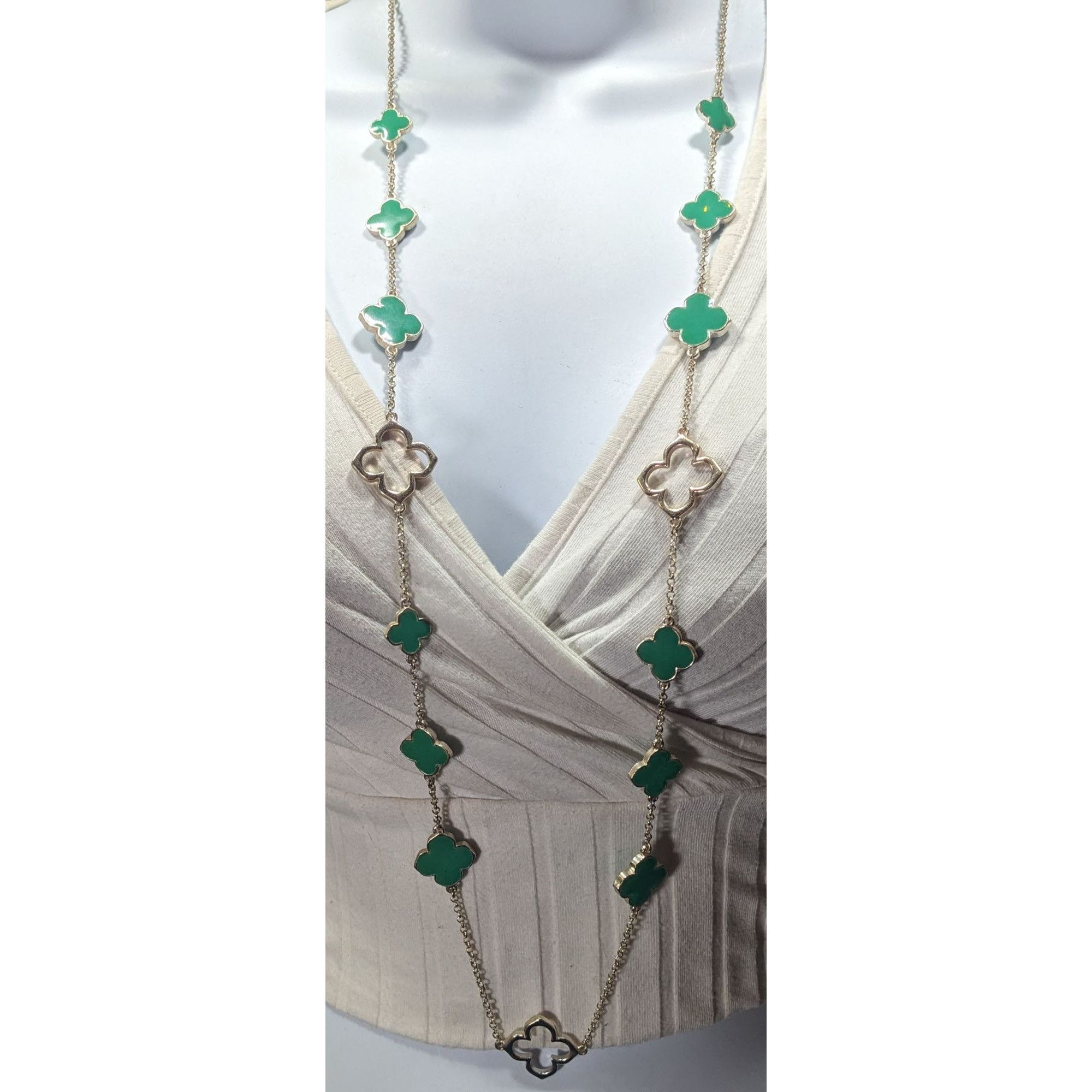 Other Fairycore Floral Green And Silver Tone Opera Necklace Size ONE SIZE - 7 Thumbnail