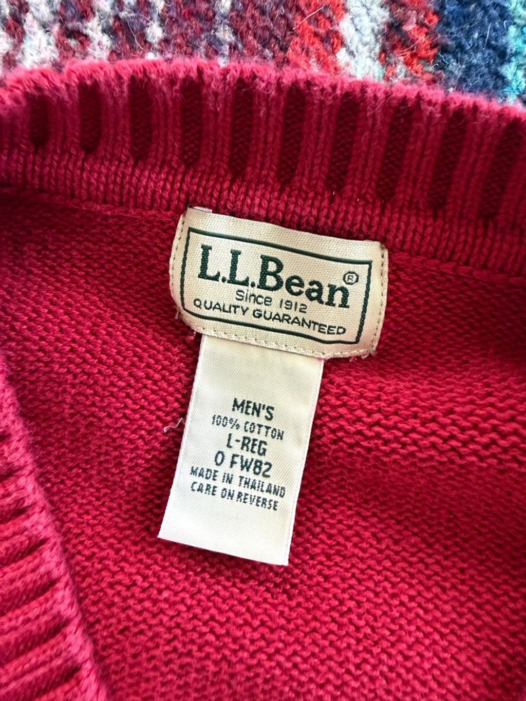 L.L. Bean × Vintage Vintage L.L.Bean V-Neck Cotton Sweater L Red Size US L / EU 52-54 / 3 - 4 Thumbnail