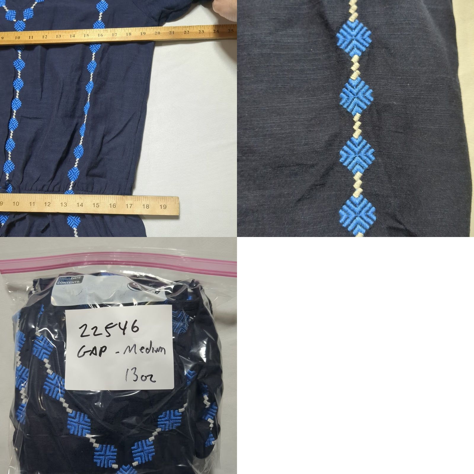 Gap VINTAGE Gap Embroidered V-Neck Women Mini Dress EUC Navy Blue Geometric Beach Boho 3/4 Sleeve Pullover Short Dress M Womens Size M / US 6-8 / IT 42-44 - 9 Thumbnail