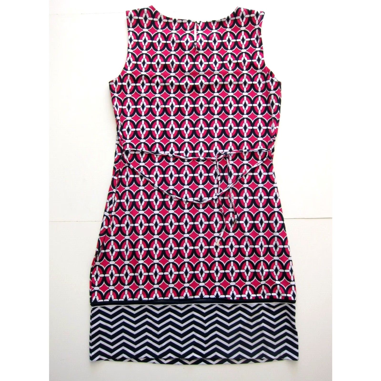 Liz Claiborne Vtg Liz Claiborne Pink Blue White Geometric Stretch Sleeveless Sheath Dress L Size L / US 10 / IT 46 - 2 Thumbnail