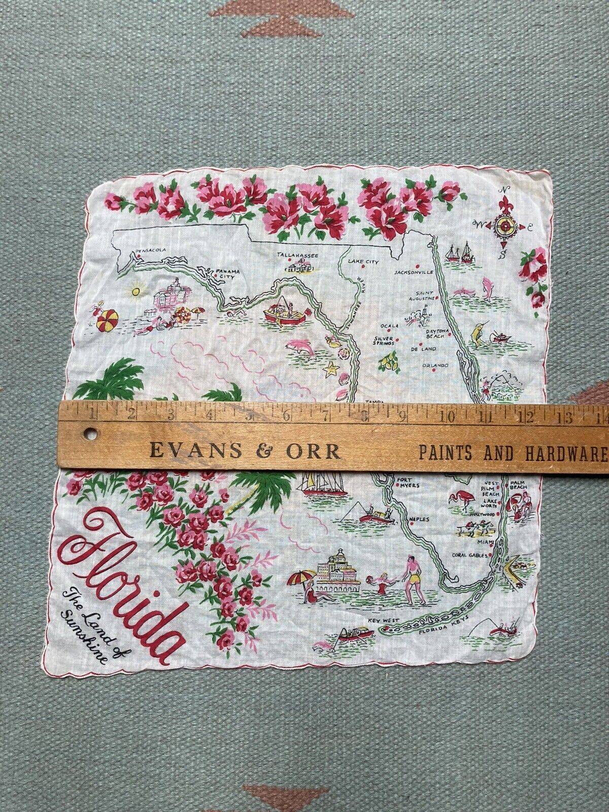 Vintage 1950s Florida souvenir hanky handkerchief bandana pre Disney Size ONE SIZE - 6 Thumbnail