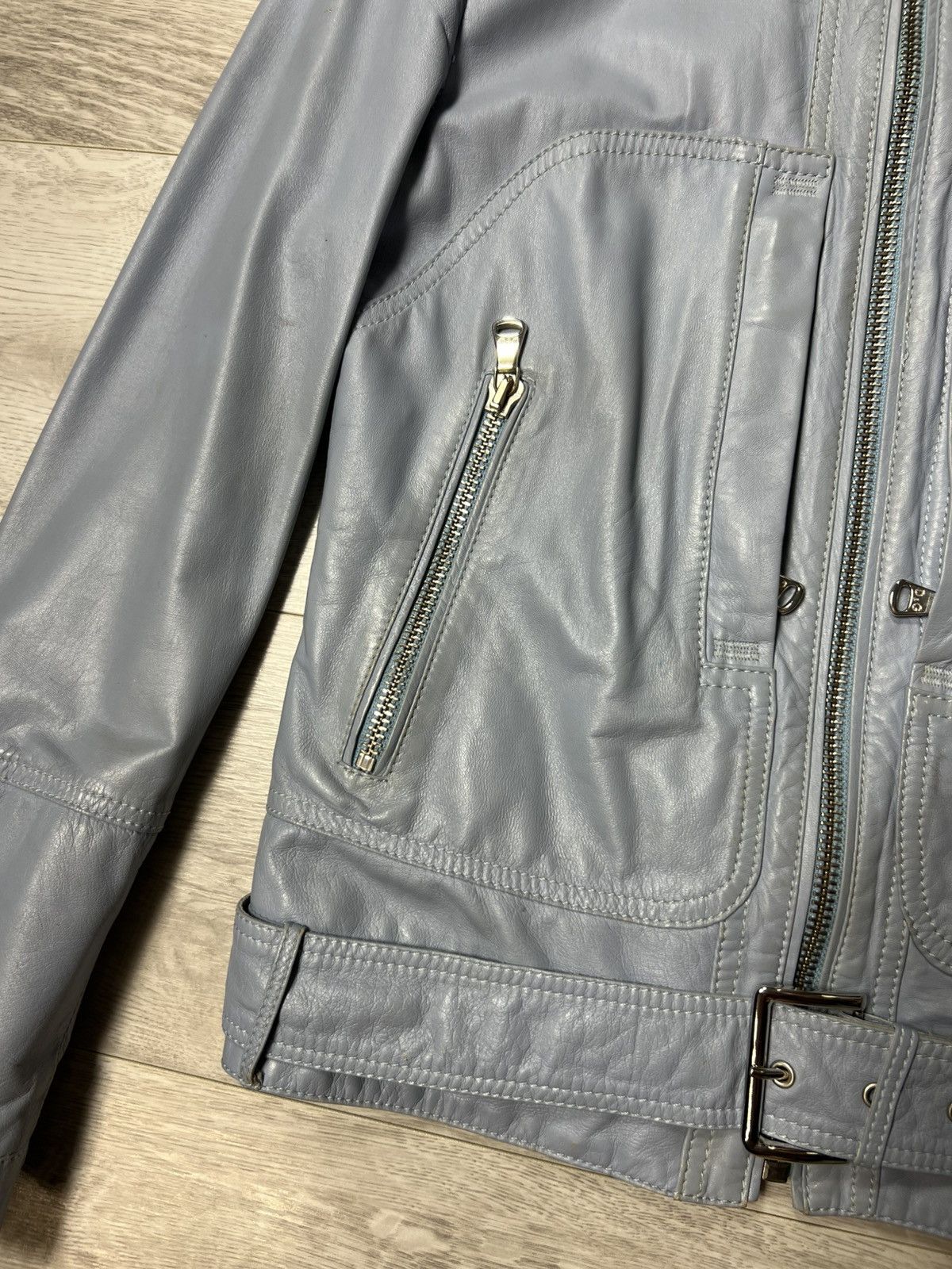 Dolce & Gabbana × Vintage Rare Dolce Gabbana Blue Leather Biker Jacket Size 44 Size M / US 6-8 / IT 42-44 - 10 Thumbnail