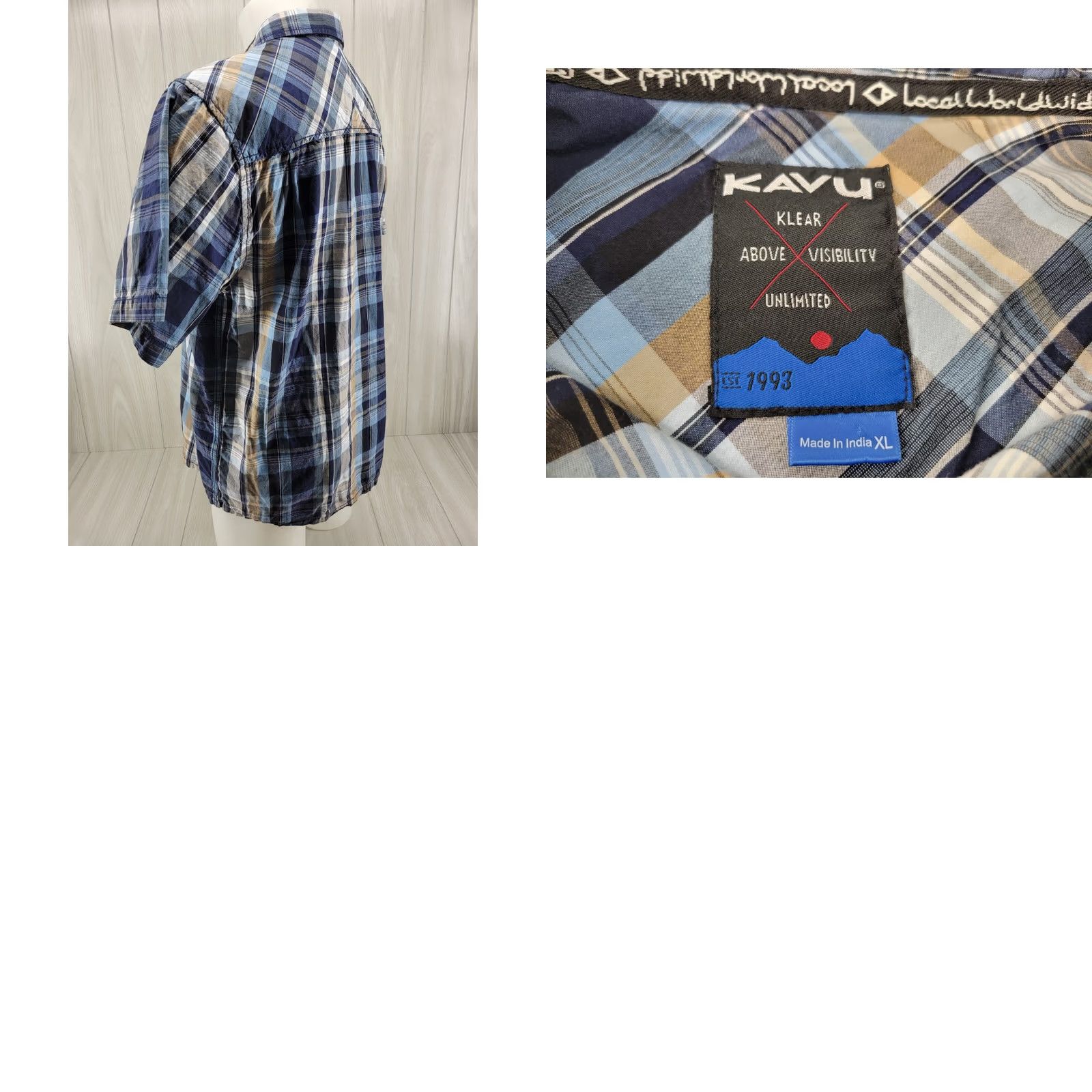 KAVU KAVU Men’s XL Short Sleeve Plaid Pocket Shirt Blue Size US XL / EU 56 / 4 - 8 Thumbnail