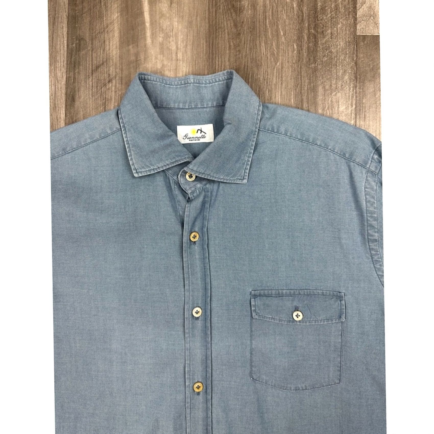 X-LARGE Giannetto Portofino Long Sleeve Button Down Shirt L Mens Blue Chambray Cotton 100% Size US L / EU 52-54 / 3 - 5 Thumbnail