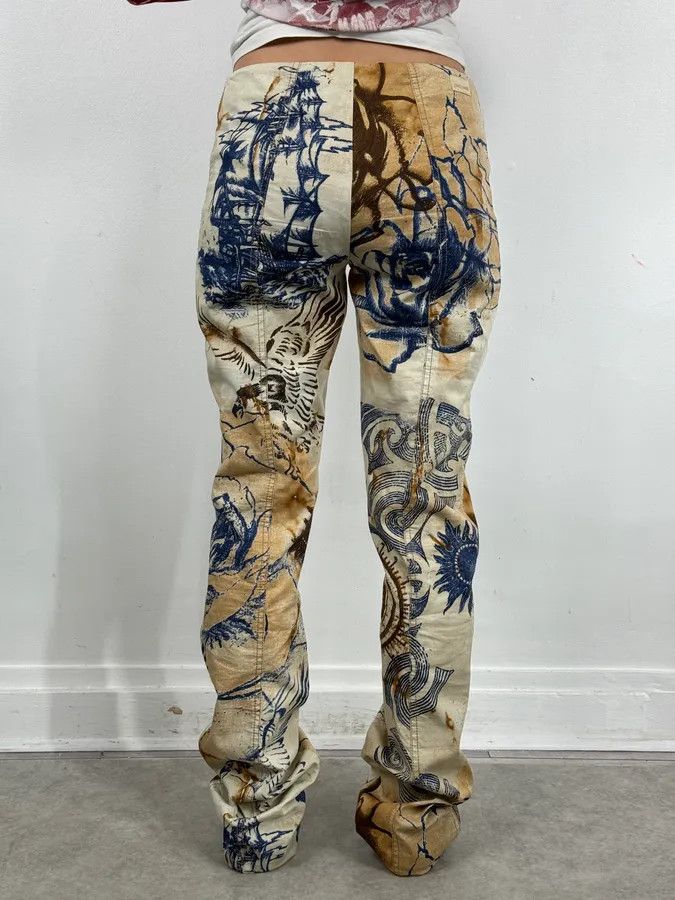 Roberto Cavalli 2000s Cavalli Class Eagle Boat Tatoo Beige Pants Size 24" / US 00 / IT 34 - 4 Thumbnail