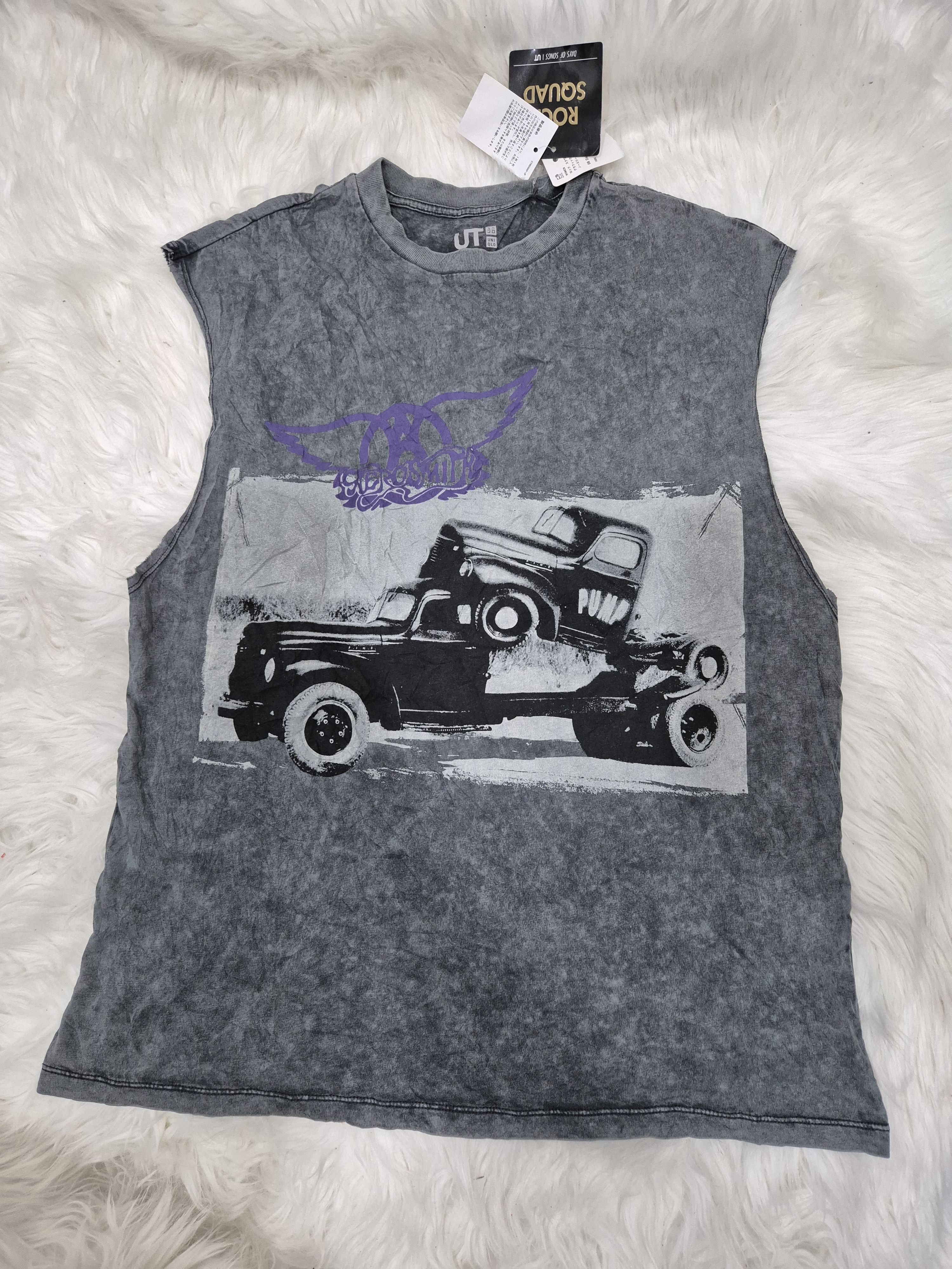 image of Uniqlo Aerosmith Band Shirt Rock Aquad Sleeveless in Dark Gray, Men's (Size Small)