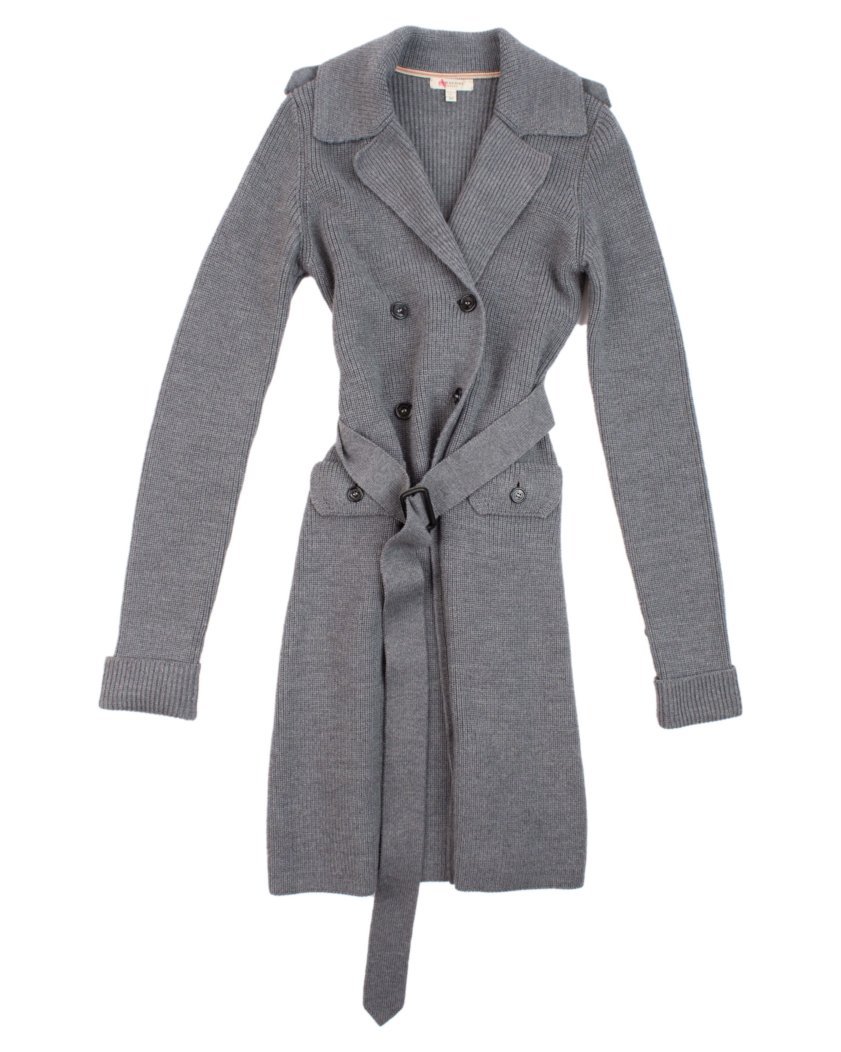 image of Ladies Burberry London Long Belted Coat / Jacket in Grey, Women's (Size XS)