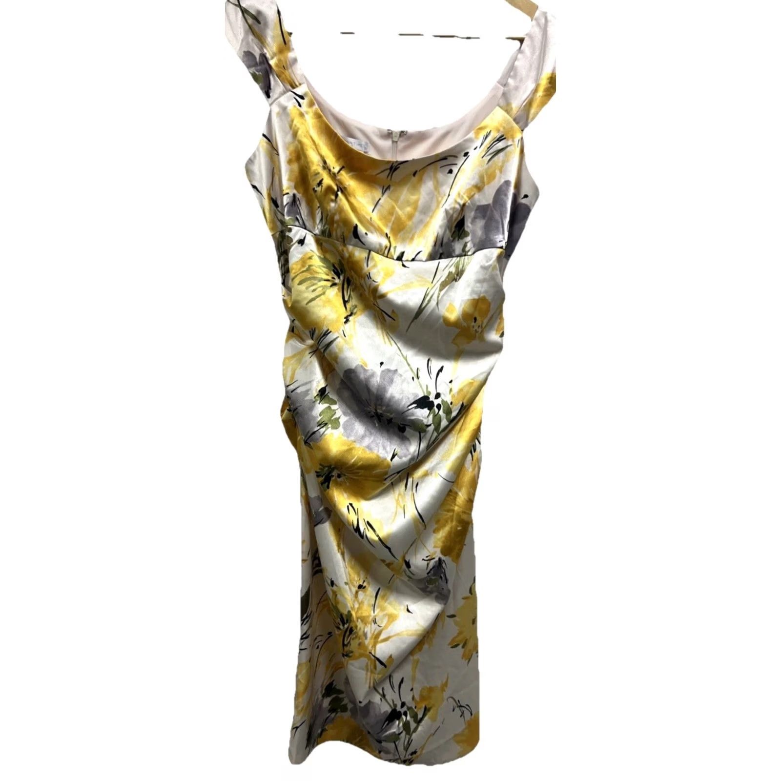 Vintage VINTAGE? No — London Times Yellow Floral Dress Sleeveless Satin Sheath Cocktail Wedding Guest Dress 10 Womens Size L / US 10 / IT 46 - 4 Thumbnail