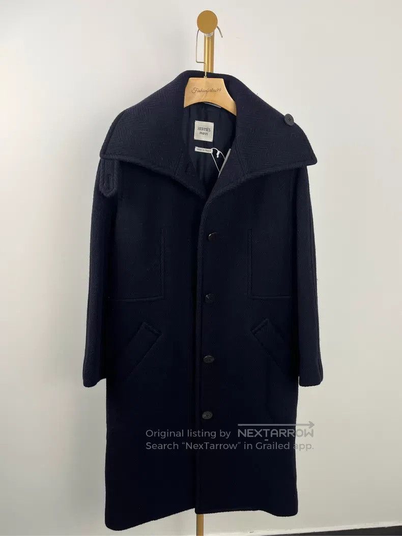 Hermes Hermes Navy Blue Collar Long Sleeve Wool Coat Size XXS / US 00 / IT 34 - 1 Thumbnail