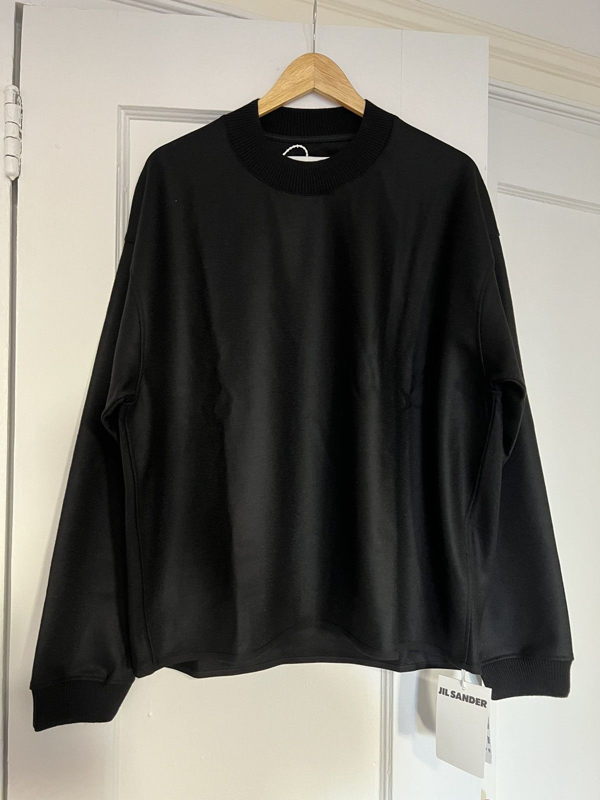 image of Jil Sander Melton Wool Black Crew Sweatshirt, Men's (Size Medium)