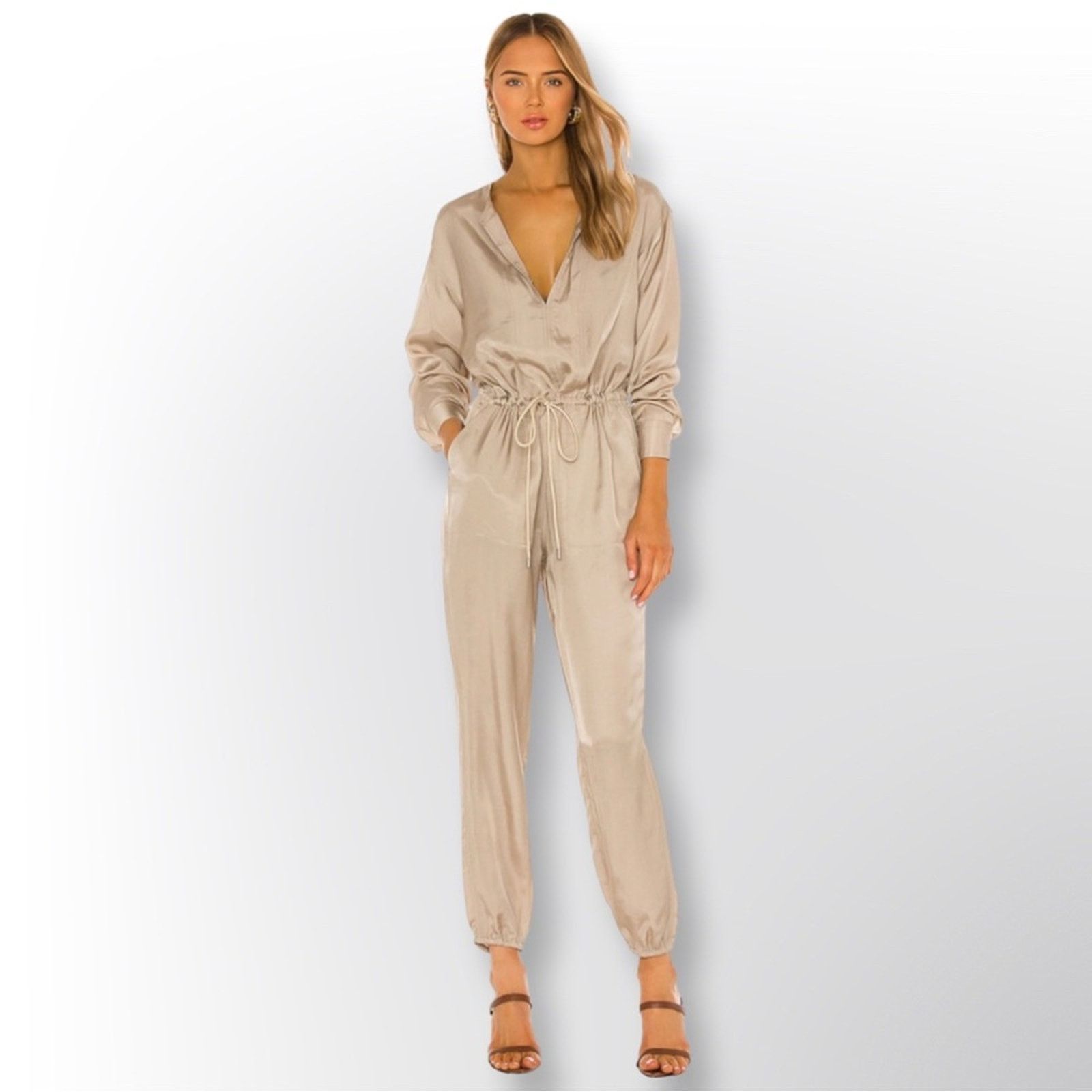 ATM Anthony Thomas Melillo ATM New Micro Twill Jogger Jumpsuit In Willow Bark Size 28" / US 6 / IT 42 - 1 Thumbnail