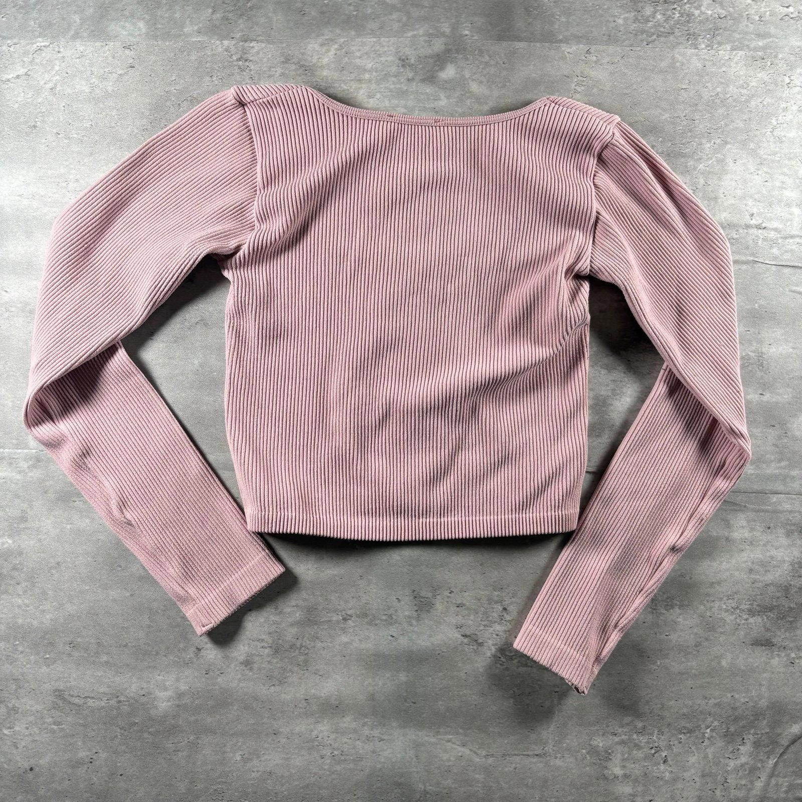 Zara Zara Pink Ribbed Square Neck Long Sleeve Crop Top Size S / US 4 / IT 40 - 2 Thumbnail