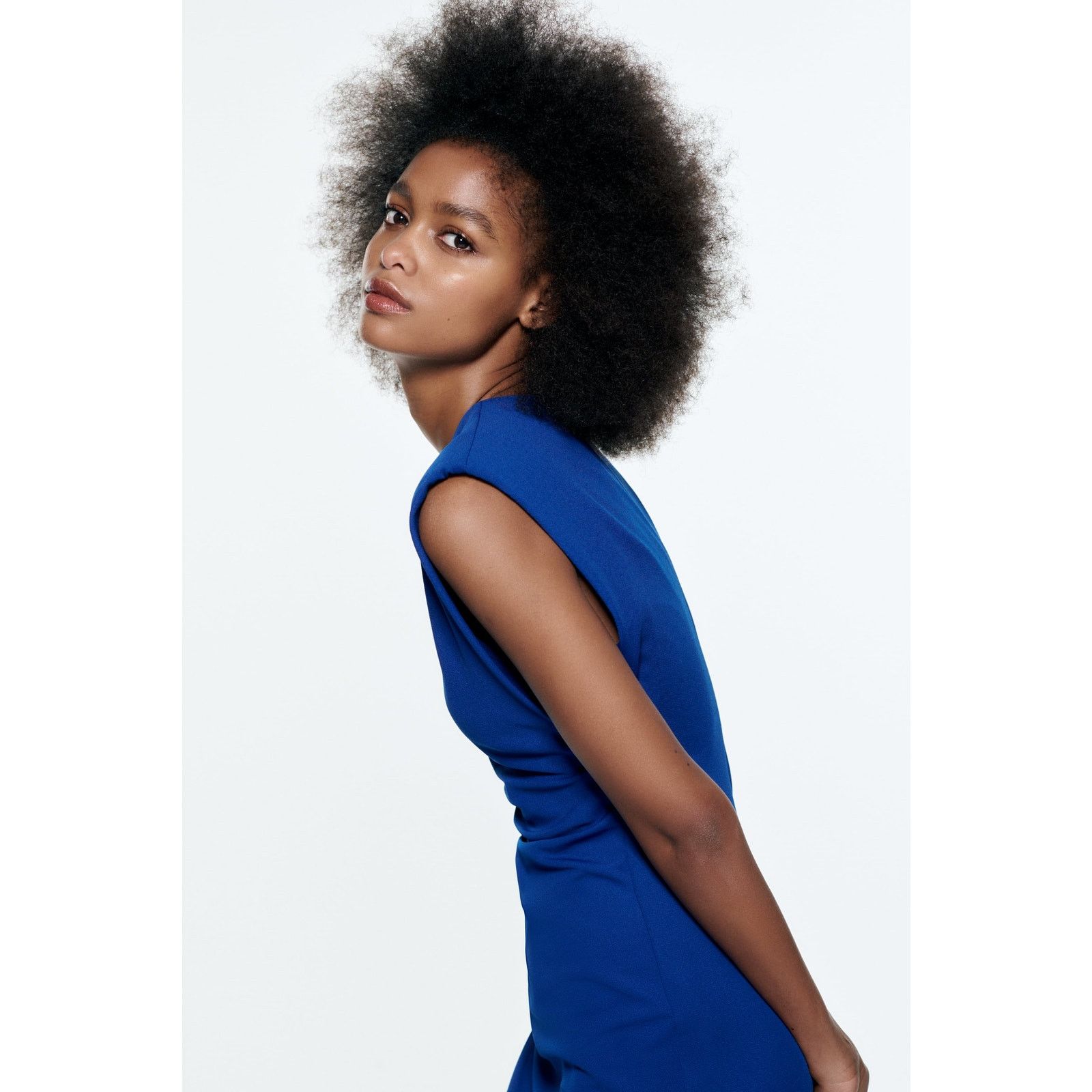 Zara ZARA Blue Shoulder Pad Midi Dress NWT Size M / US 6-8 / IT 42-44 - 16 Thumbnail