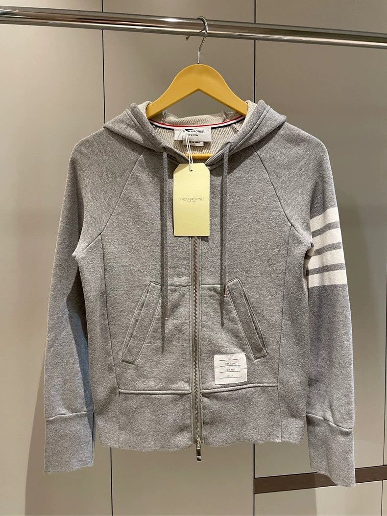 Thom Browne Thom browne Size 00 Gray classic four-striped zipper jacke Size US XXS / EU 40 - 1 Thumbnail