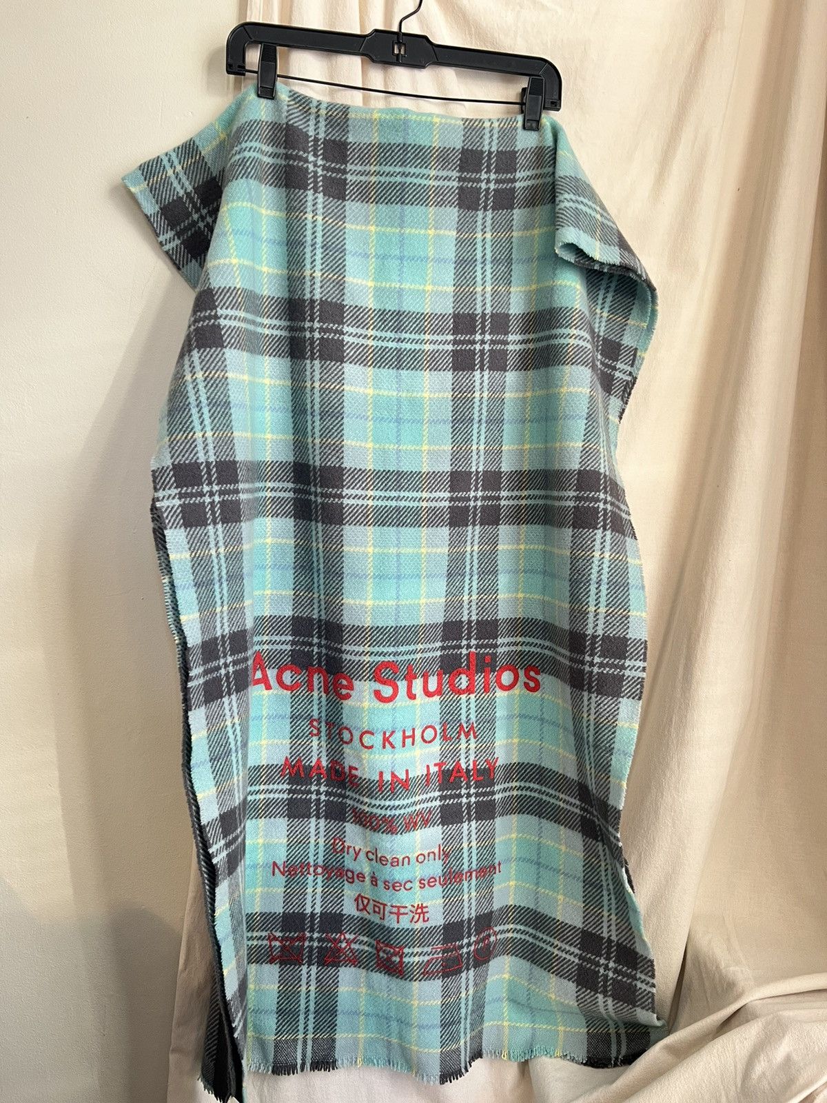Acne Studios Acne Studios Cassiar Check Wool Scarf In Grey/Turquoise Size ONE SIZE - 11 Thumbnail