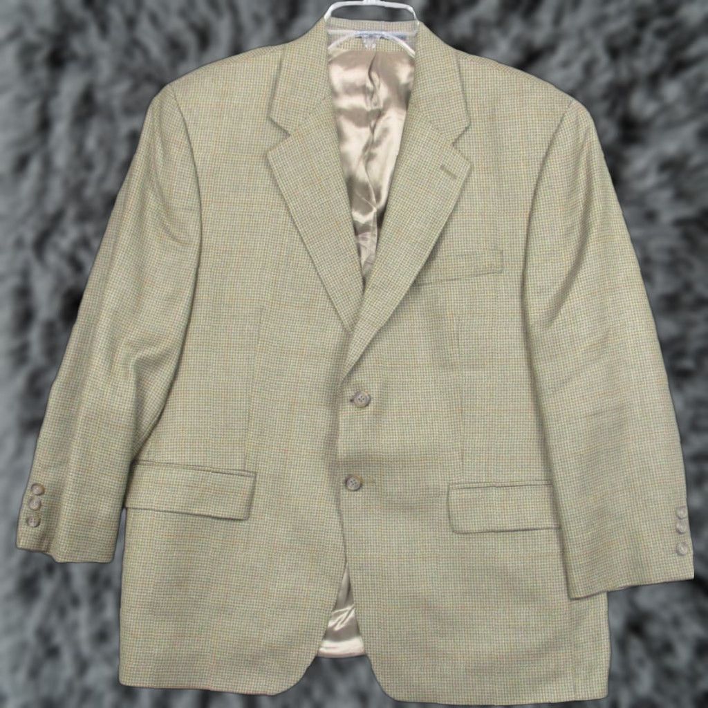 Chaps VINTAGE Chaps Blazer Silk Wool Suit Jacket Sport Coat 42 Brown Plaid Check Size 42R - 1 Thumbnail