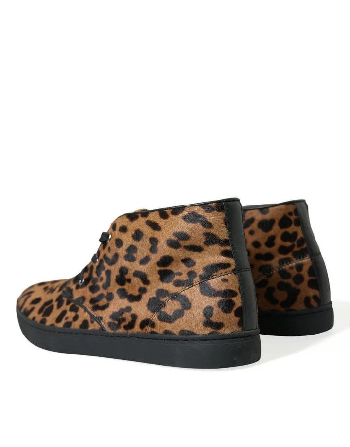 Dolce & Gabbana o1y0125 Logo Leopard-Print Ankle Boots in Brown/Black Size US 7 / EU 40 - 4 Thumbnail