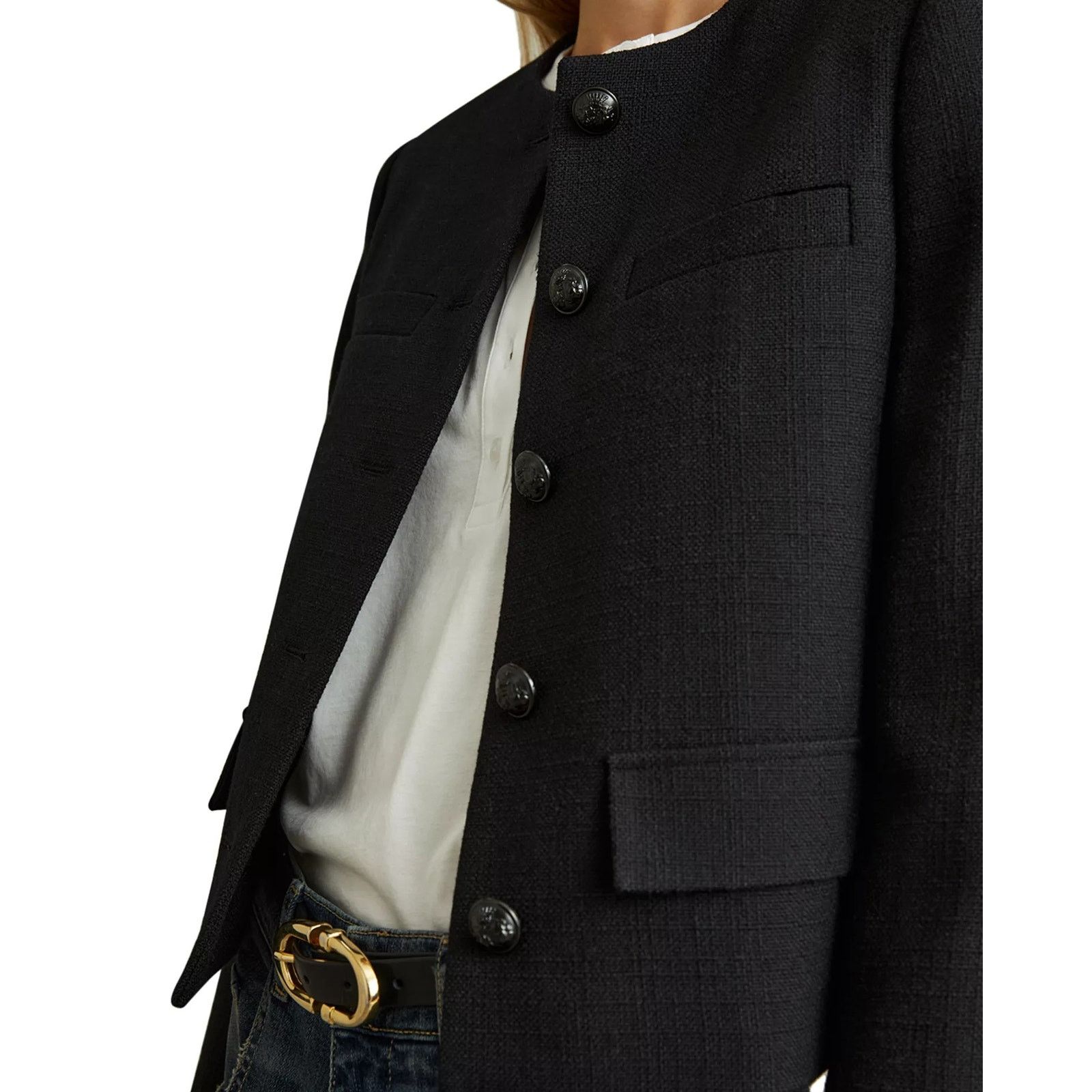 Reiss REISS Nola Cropped Wool Jacket - Black Size XL / US 12-14 / IT 48-50 - 4 Thumbnail