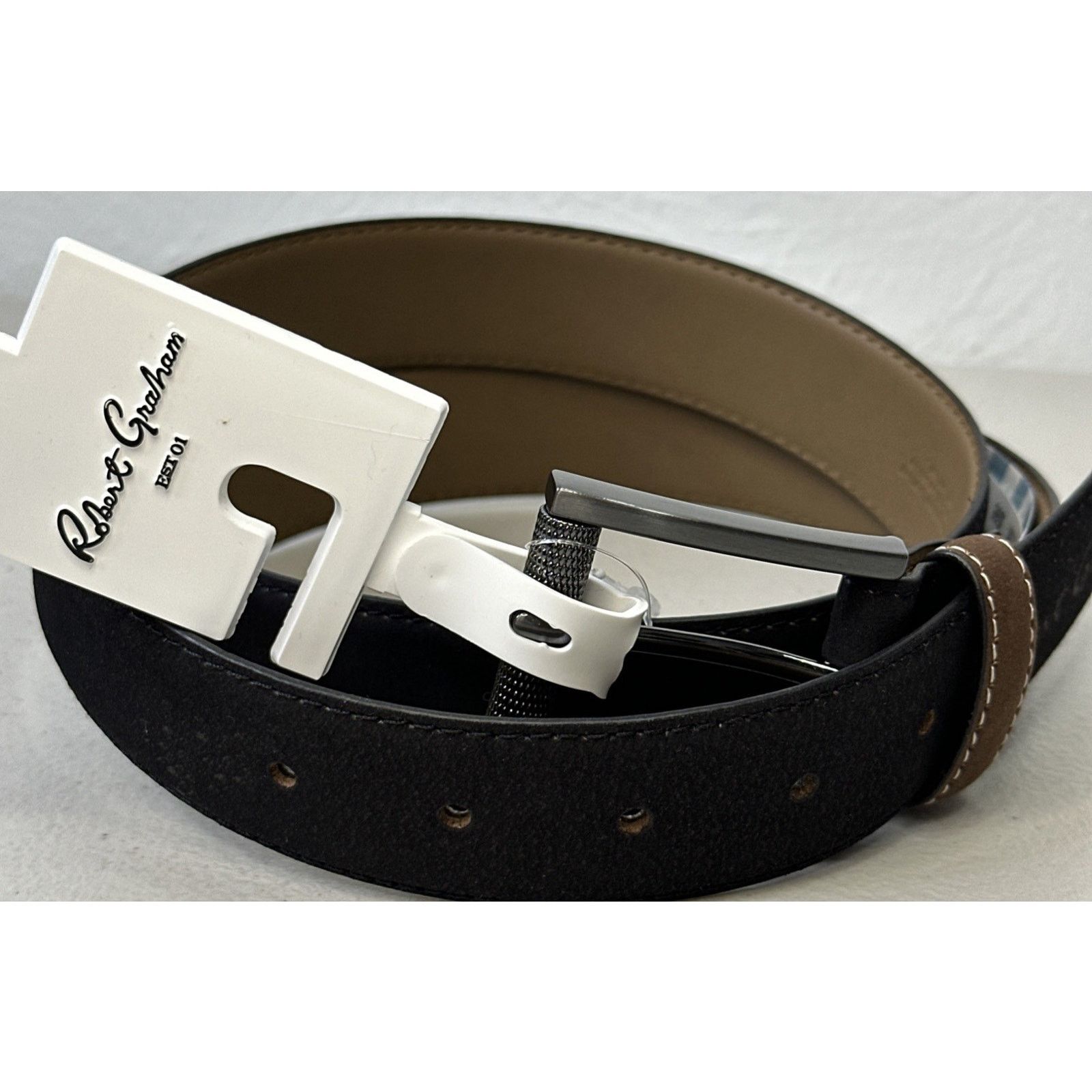 Robert Graham Black Suede Ripaso Belt Men's sz 38 signature