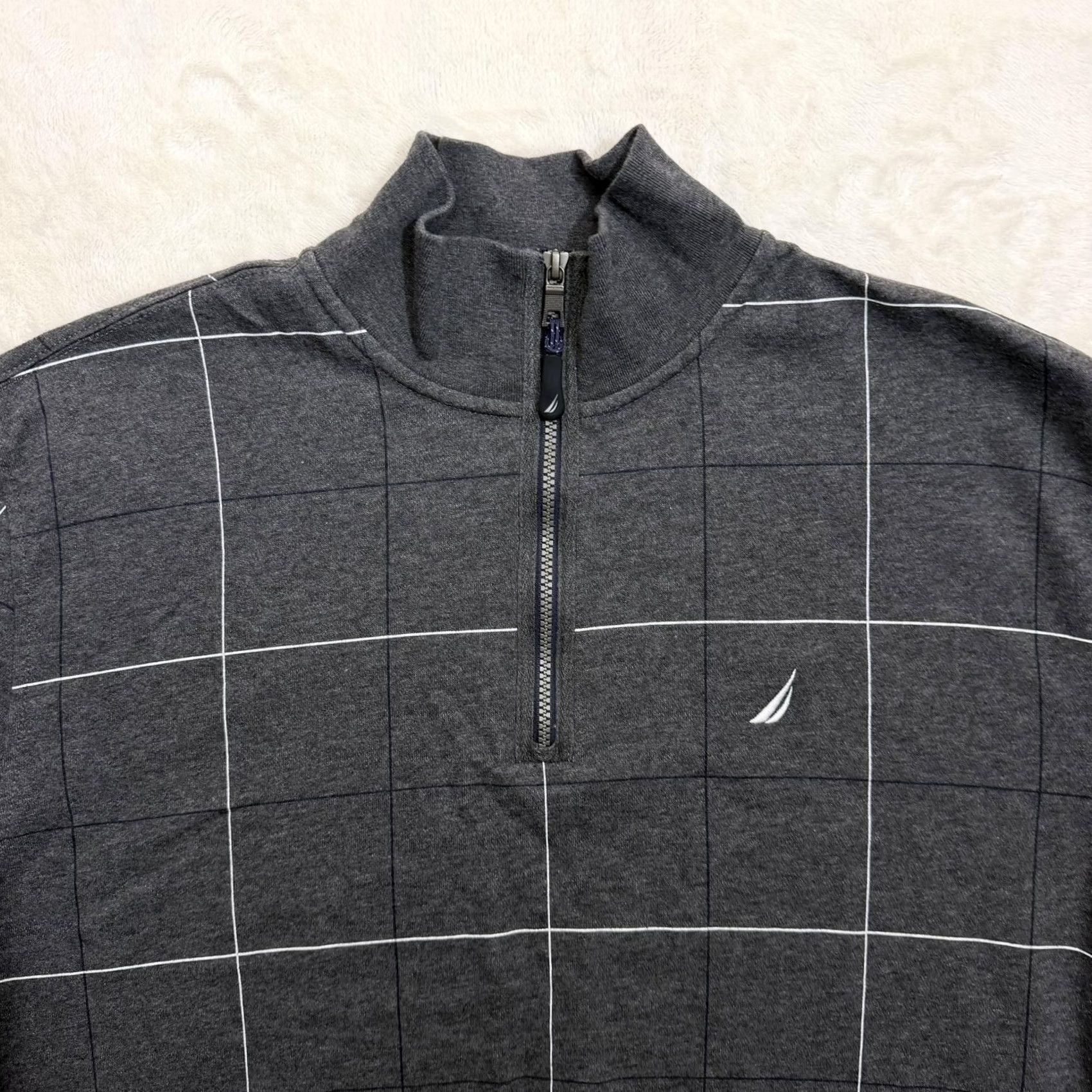 Nautica Nautica Sweatshirt Quarter Zip Mens XL Gray Check Fleece Pullover Logo 1/4 Zip Mock Neck Long Sleeve Winter Size US XL / EU 56 / 4 - 2 Thumbnail