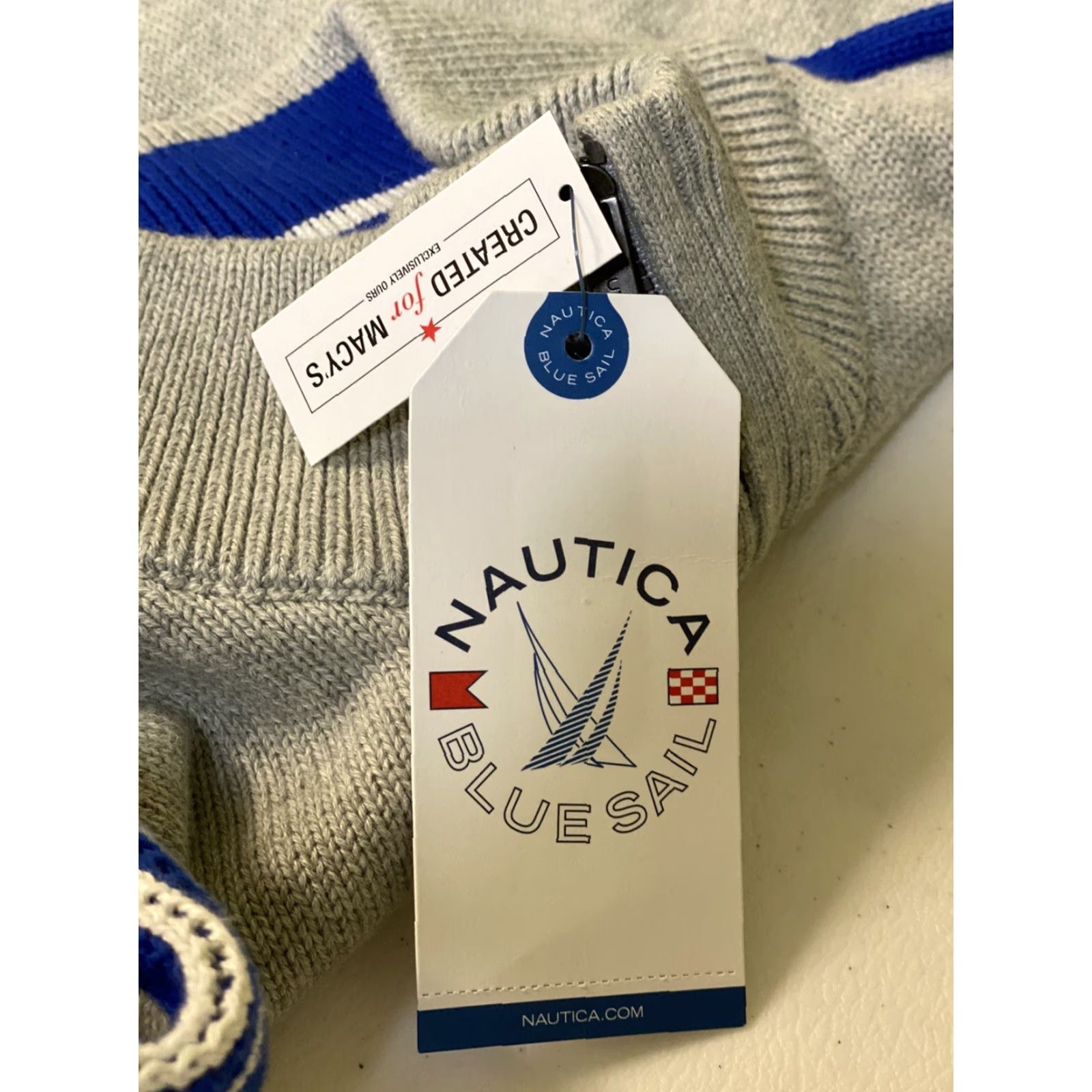 Nautica Nautica Men’s Large Gray Full Zip Sweater Racing Stripe Blue Sail NWT New Size US L / EU 52-54 / 3 - 7 Thumbnail