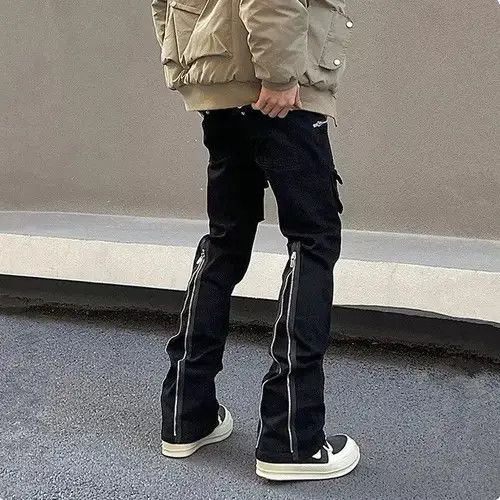 Japanese Brand Zipper Black Flared Cargo Jeans Size US 30 / EU 46 - 4 Thumbnail