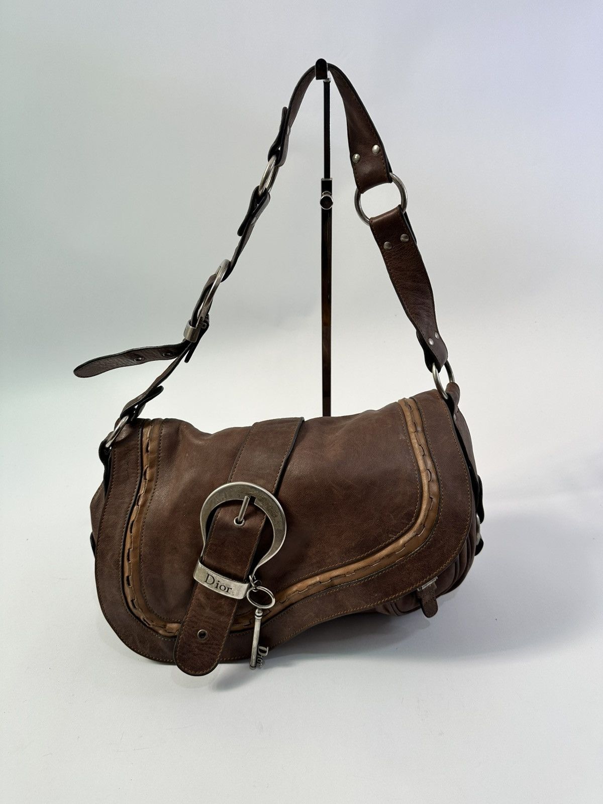 Dior Khaki Leather Gaucho Large Double Saddle Shoulder Bag