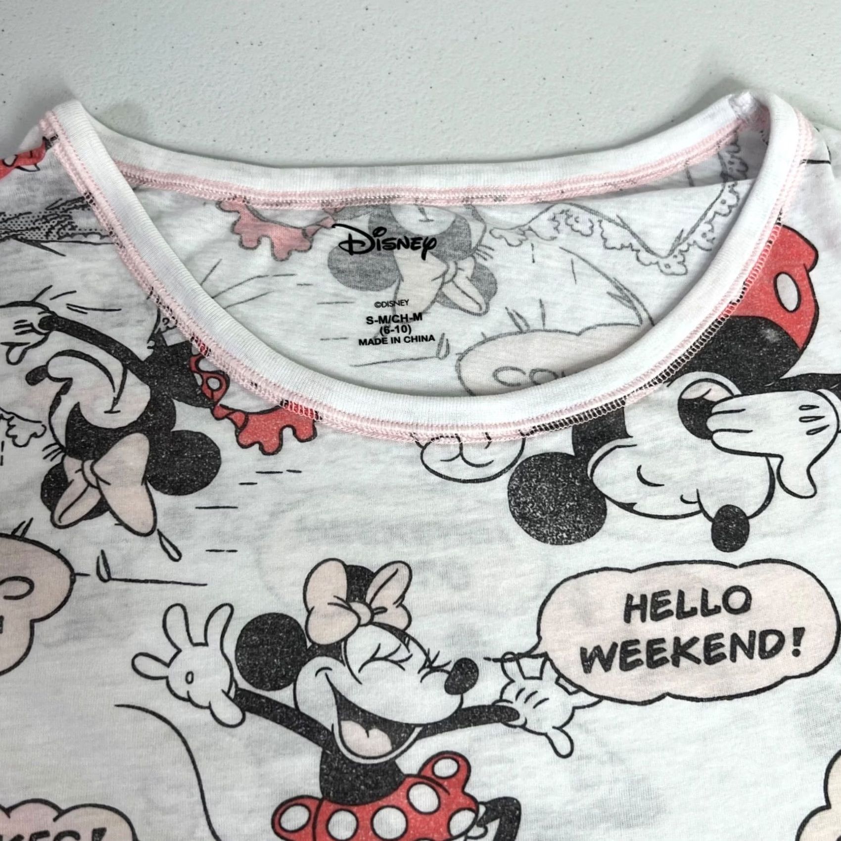Disney Disney Sleep Shirt Womens S-M Mickey Minnie Mouse Hello Weekend Sleepwear Gray Cotton Polyester Knit Crew Neck Short Sleeve Pullover Lounge Shirt Size S / US 4 / IT 40 - 3 Thumbnail