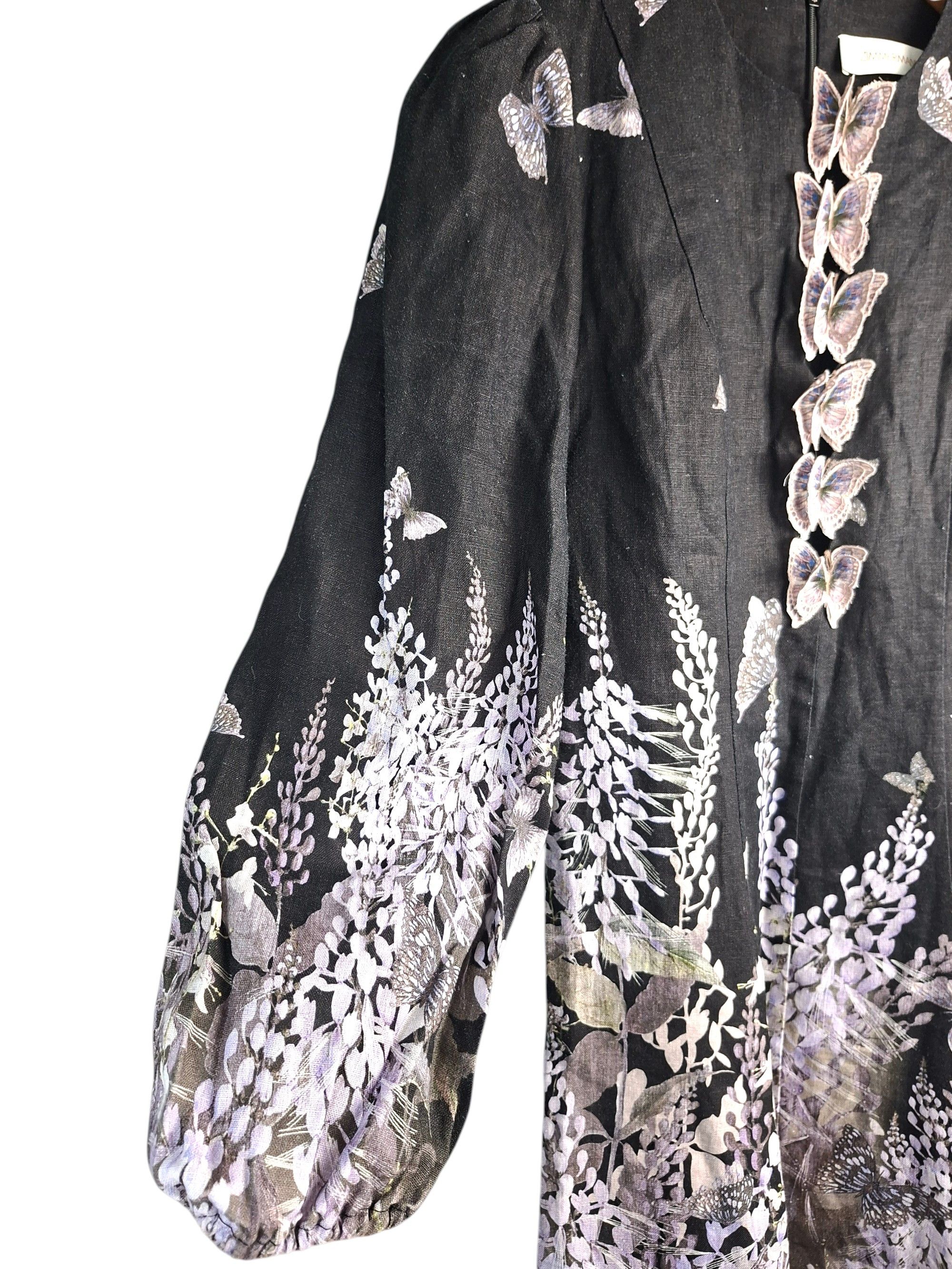 Zimmermann Zimmermann Botanica Butterfly Mini Dress Black Linen Size M / US 6-8 / IT 42-44 - 4 Thumbnail