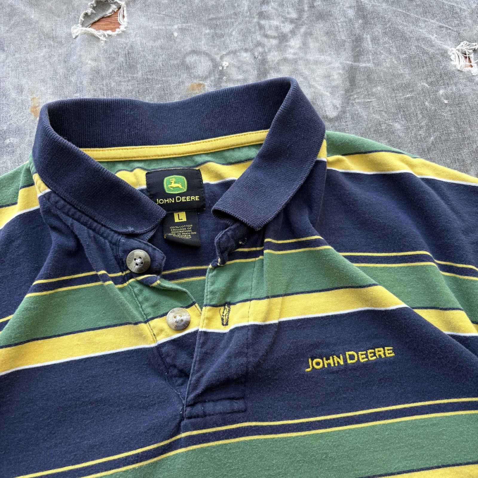 John Deere Vintage Y2K John Deere Grunge Preppy Striped Polo Shirt Size US L / EU 52-54 / 3 - 2 Thumbnail