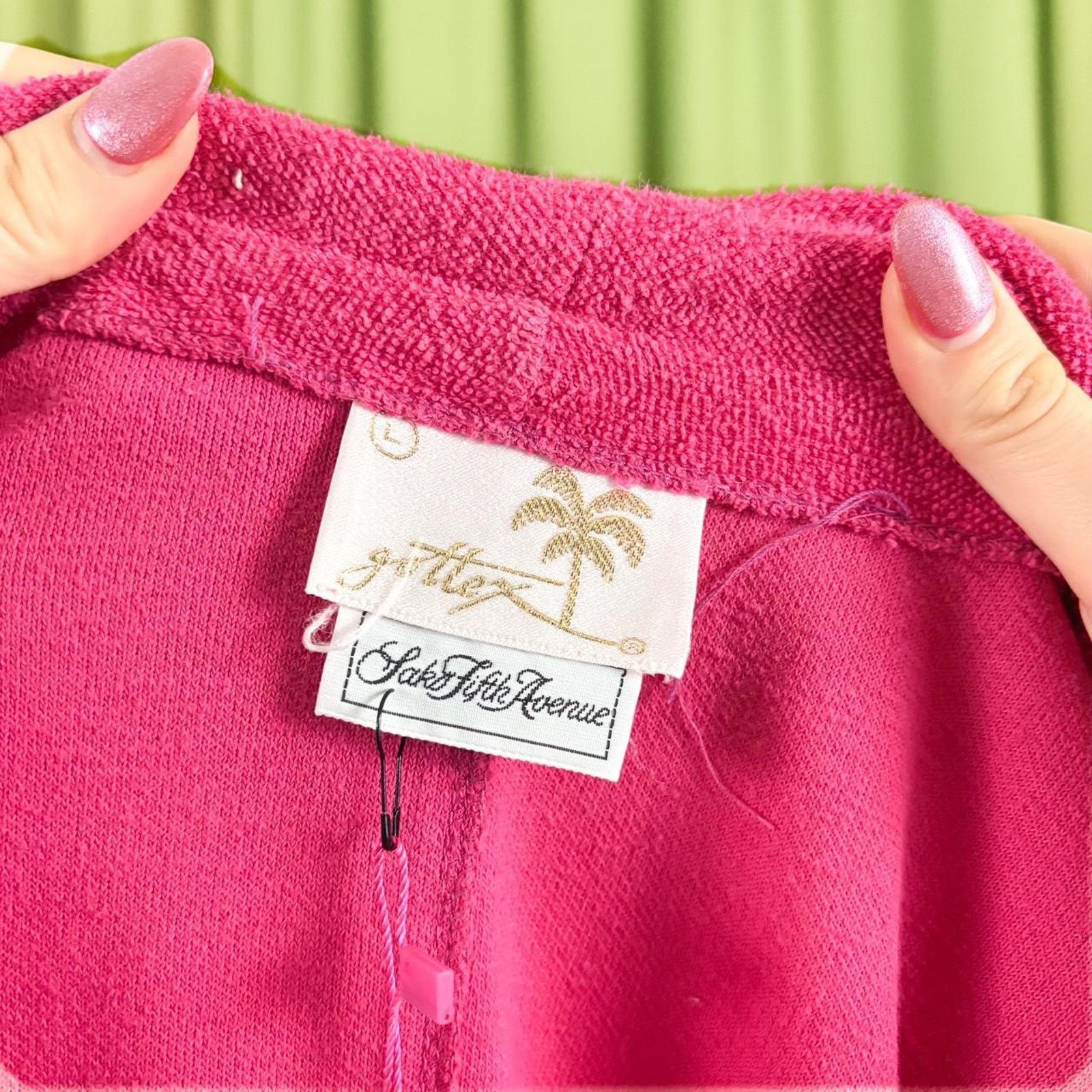 Saks Fifth Avenue 80s Vintage Hot Pink Terry Cloth Puff Sleeve Short Mini Robe Size 29" - 5 Thumbnail