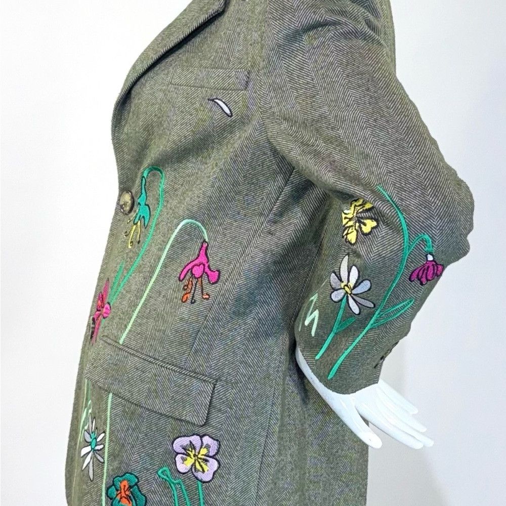 Mira Mikati MIRA MIKATI Floral Embroidered Notched-Lapels Green Blazer Size S / US 4 / IT 40 - 3 Thumbnail