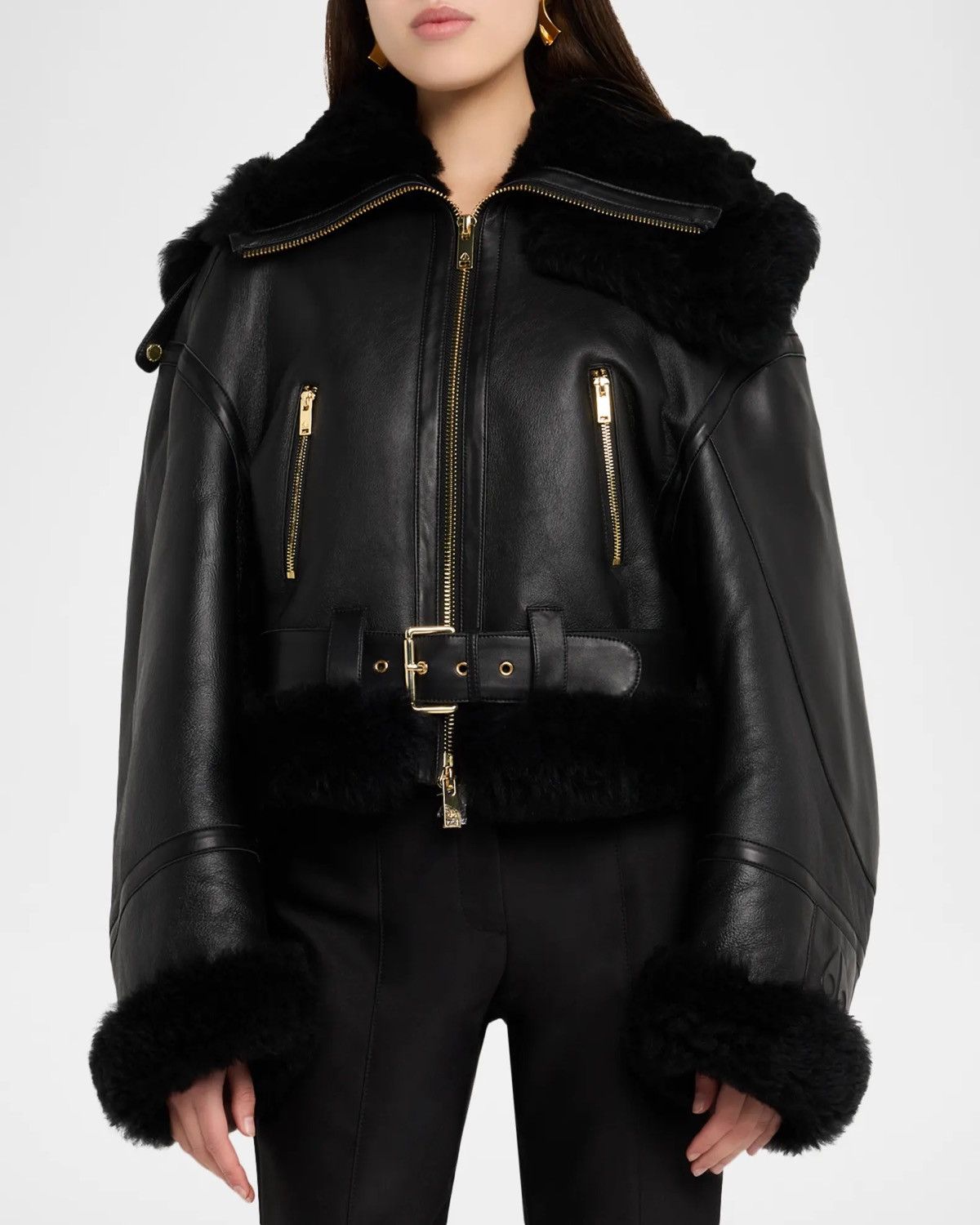 Balmain BALMAIN Black Shearling and Leather Riders Jacket Size S / US 4 / IT 40 - 8 Thumbnail