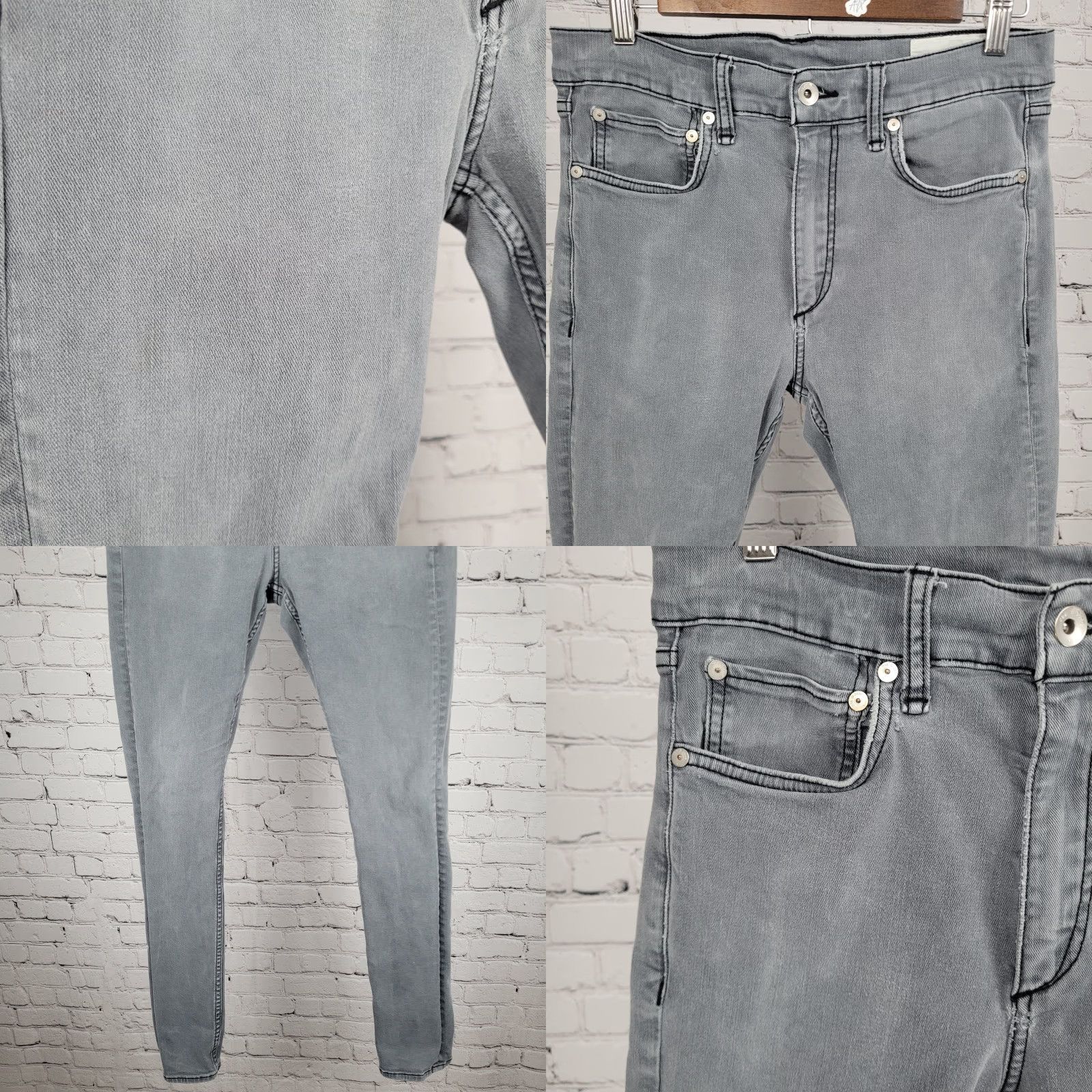 Rag & Bone VINTAGE Rag & Bone Shadow Grey Fit 1 Skinny Jeans Men 31 30x31 Grey Denim 5-Pocket Mid Rise Stretch" Size US 31 - 8 Thumbnail