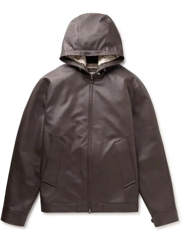 image of Loro Piana O1W1Db11223 Wilton Bomber Leather In Brown, Men's (Size Medium)