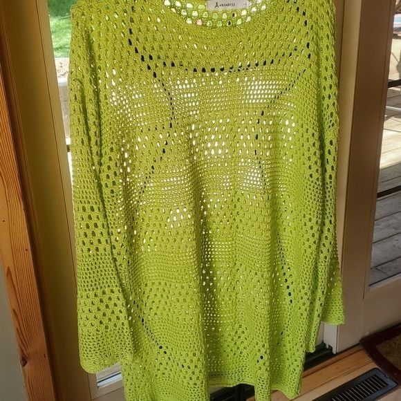 Designer Anrabess Lime Green Knit Long Sleeve Lightweight Sz. L Sweat Size L / US 10 / IT 46 - 2 Thumbnail