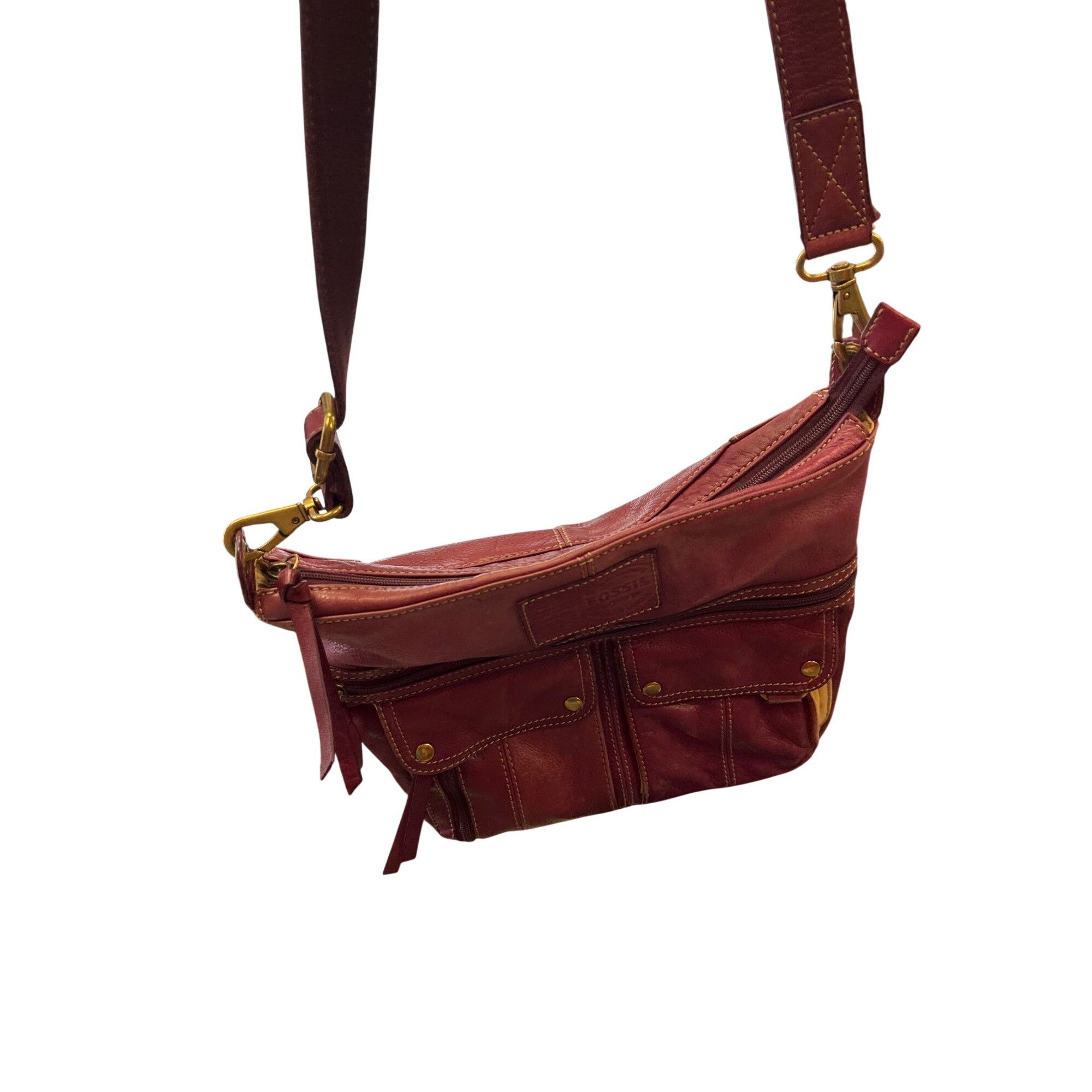 Fossil Fossil VTG wms red gold ware leather crossbody shoulder hand Size ONE SIZE - 19 Thumbnail