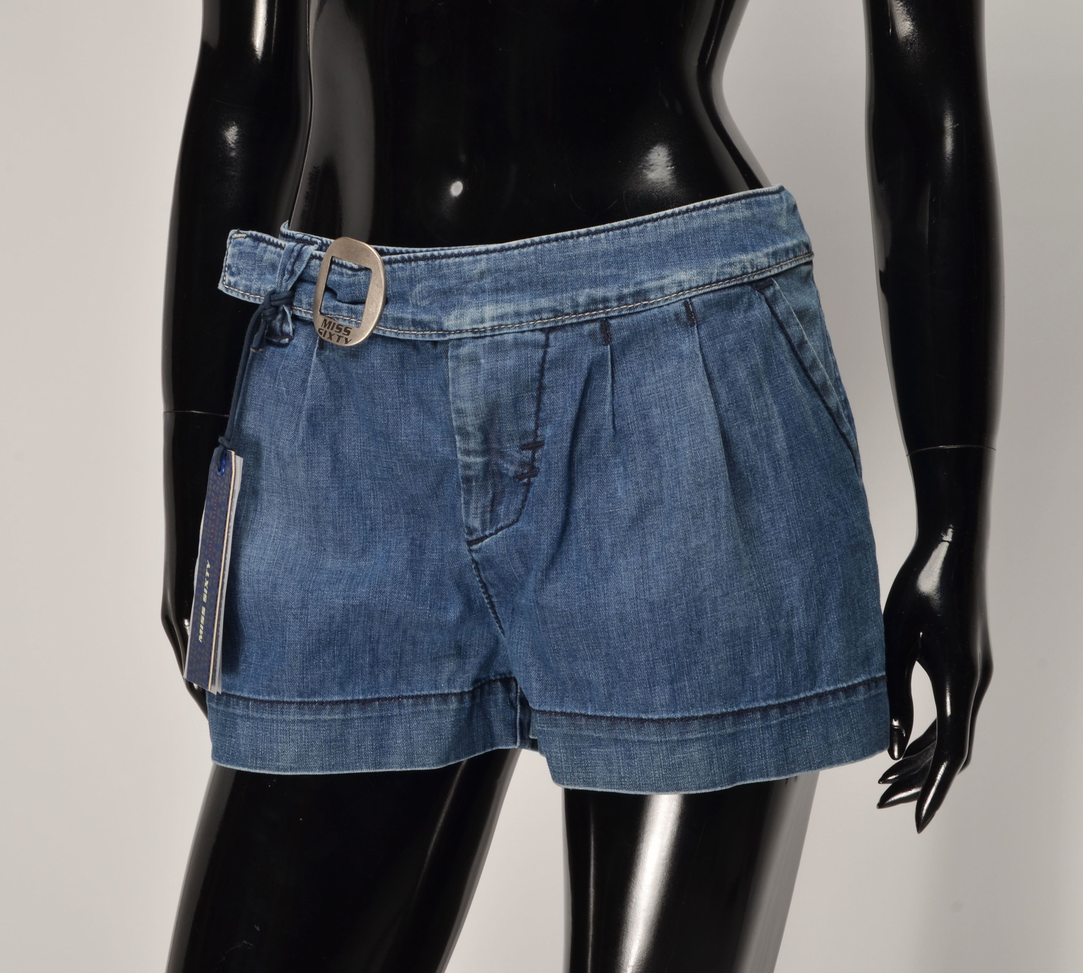 Designer × Miss Sixty Miss Sixty Y2K Coquette Blue Denim Ducky Hot Pants Shorts Size 29" - 2 Thumbnail