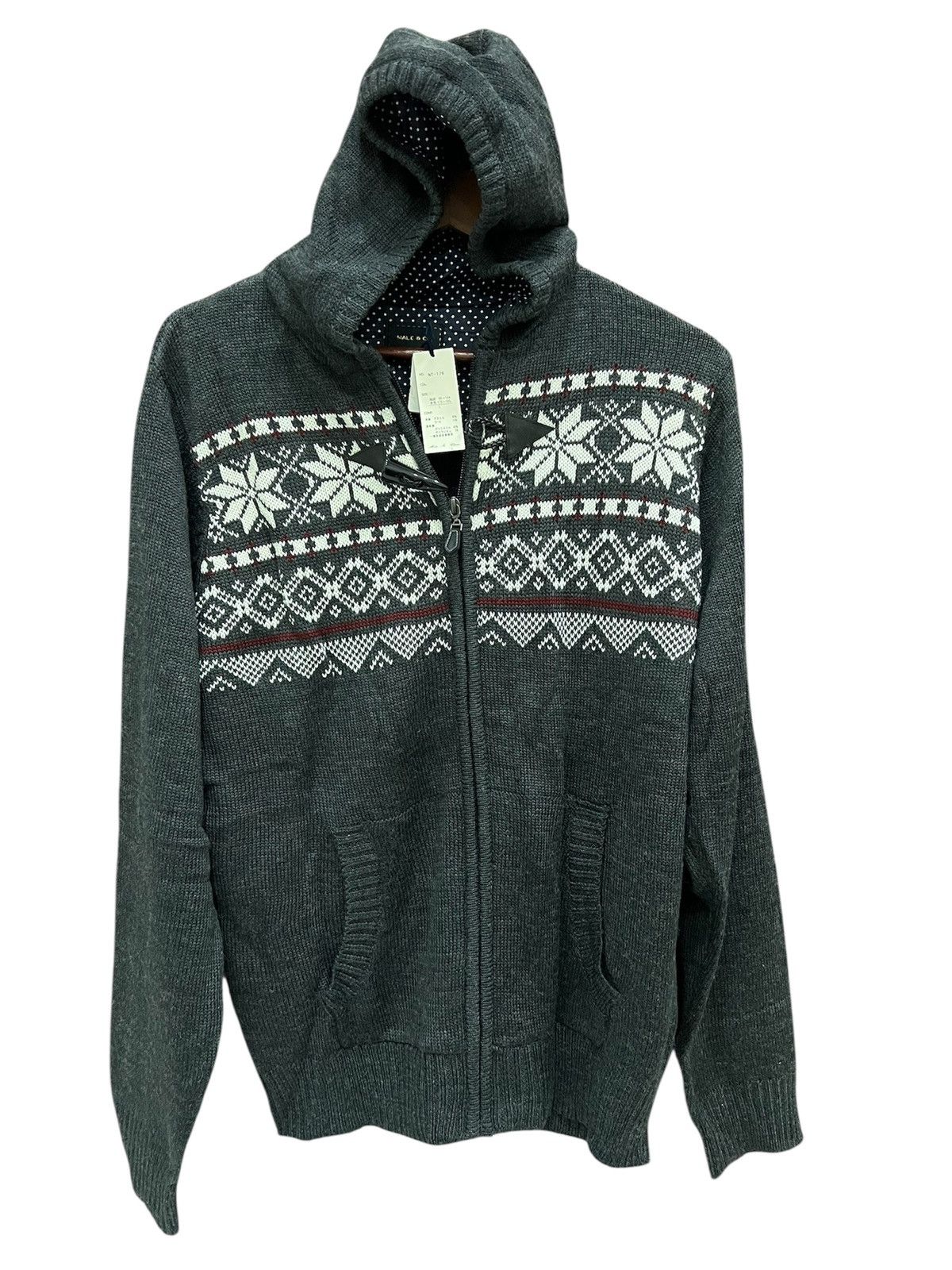 Snowflake Nordic Knit Hoodie Zip-Up Charcoal Grey Sweater