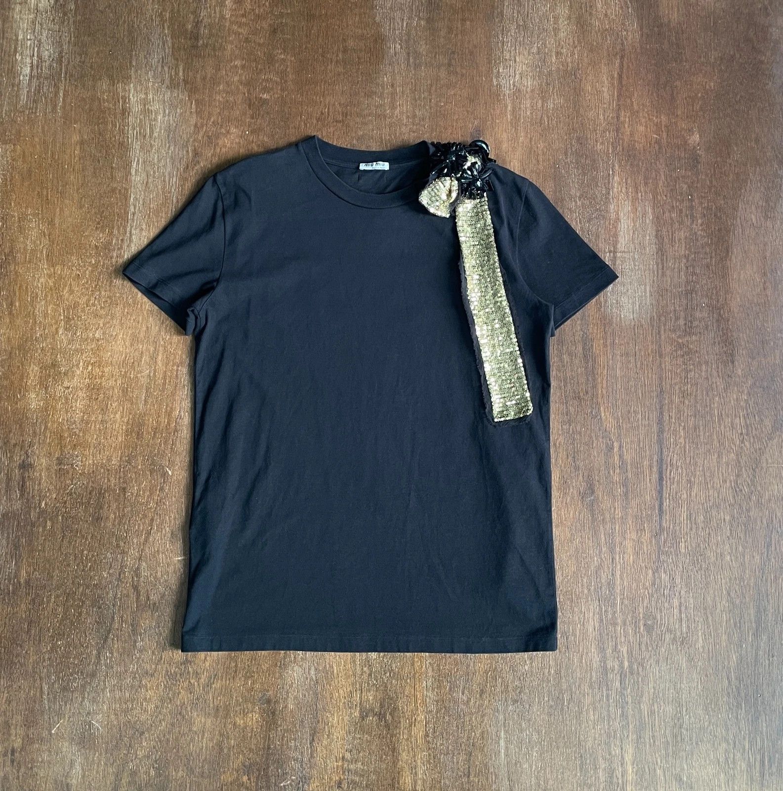 Miu Miu Miu Miu Bow Silk Logo Tee Size US S / EU 44-46 / 1 - 1 Thumbnail