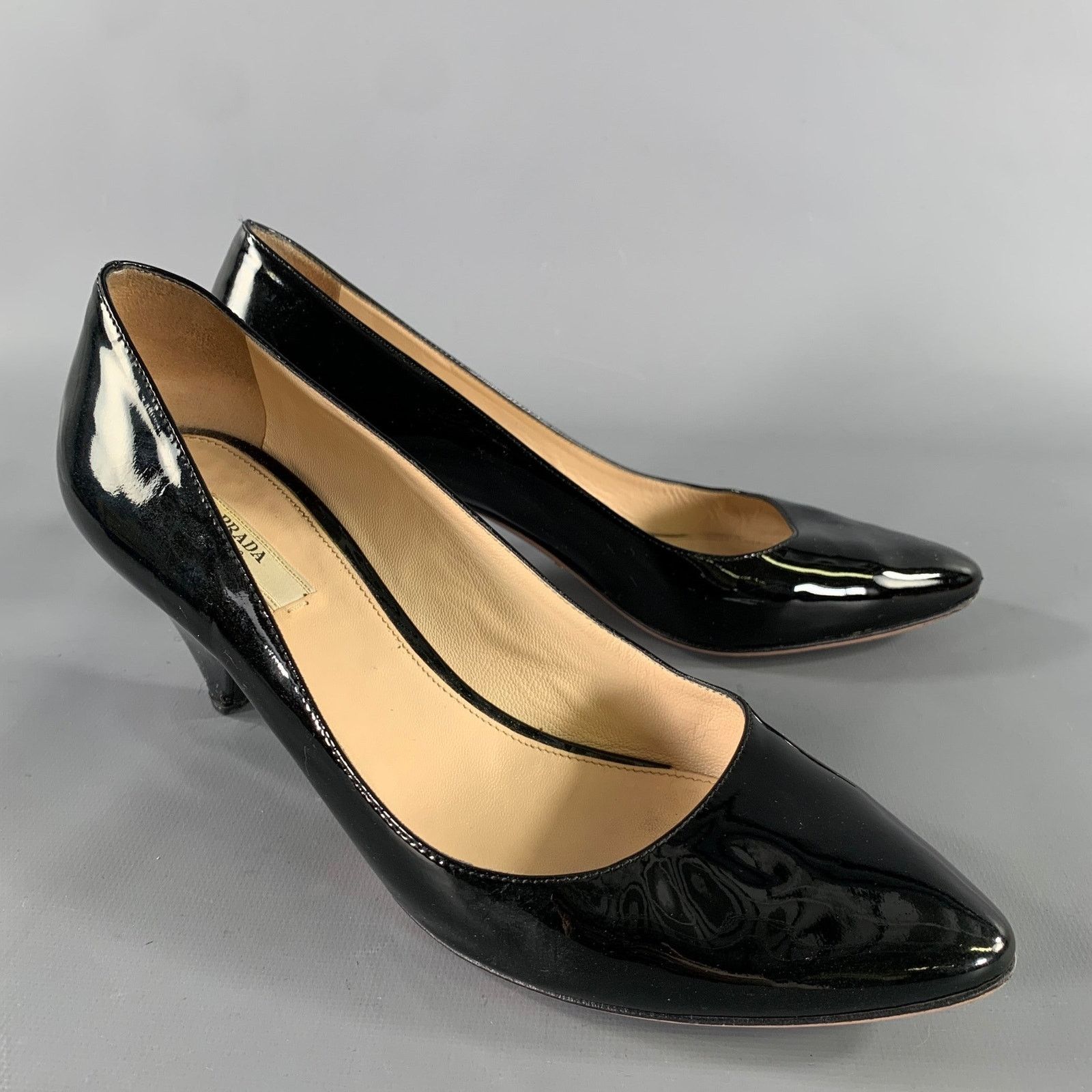 Prada PRADA Size 8 Black Patent Leather Pointed Toe Pumps Size US 8 / IT 38 - 1 Thumbnail