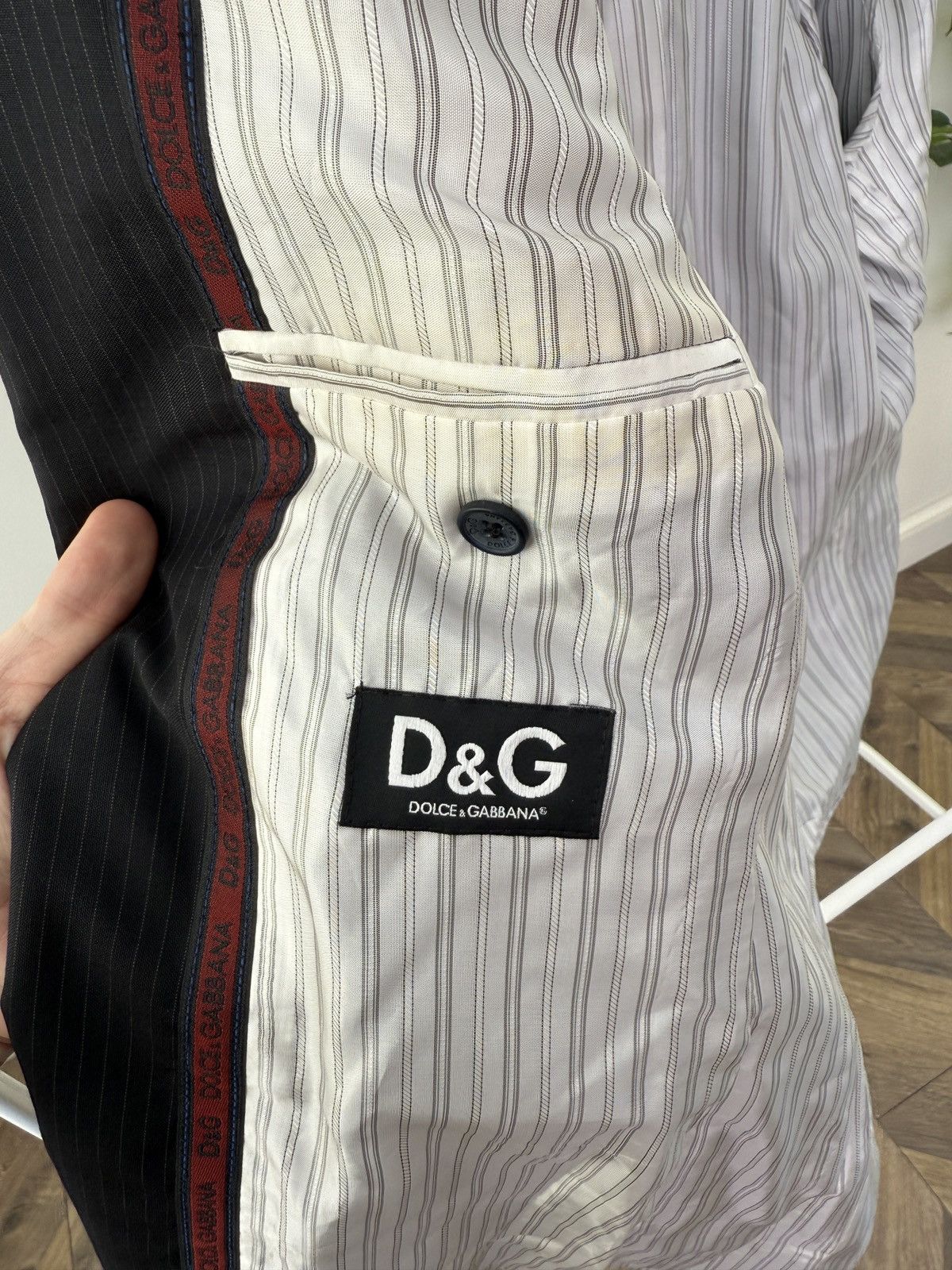 Dolce & Gabbana Vintage Dolce & Gabbana Black Pinstripe Suit Size 50R - 11 Thumbnail