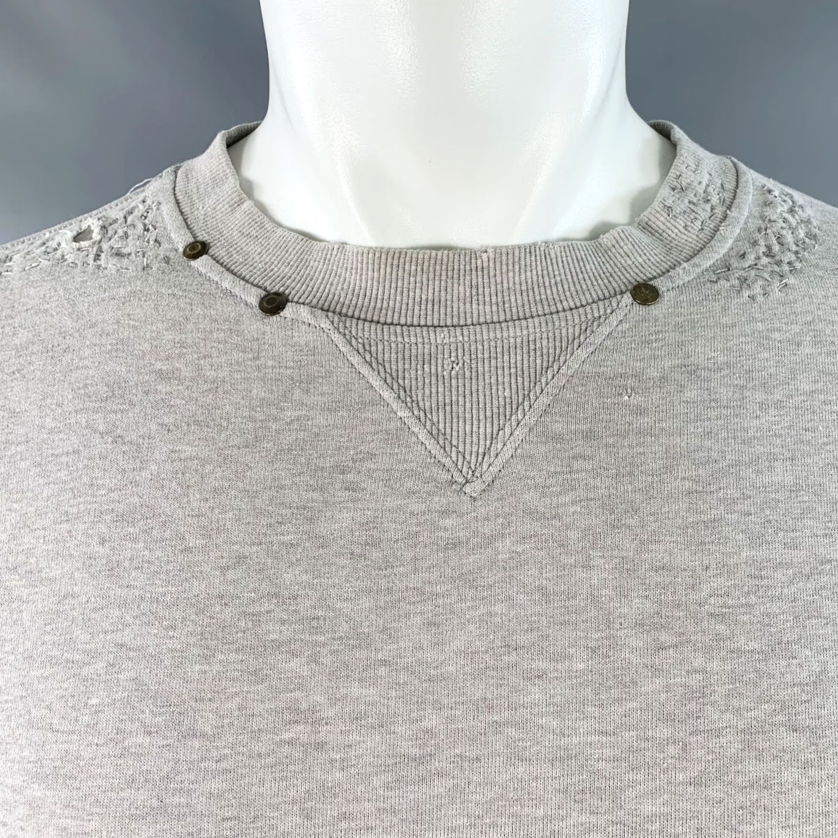 Yves Saint Laurent YVES SAINT LAURENT Size M Heather Grey Cotton Distressed Studded Sweatshirt Mens Sweater Grey Distressed 90s Size US M / EU 48-50 / 2 - 2 Thumbnail