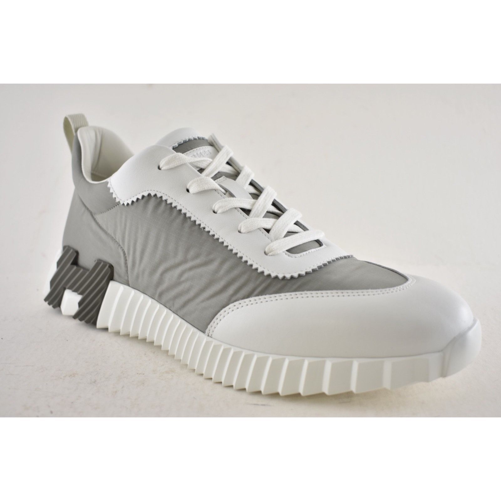 Hermes Mens Bouncing Sneaker Etoupe Blanc White Grey H Logo Lace Up Size US 11 / EU 44 - 4 Thumbnail