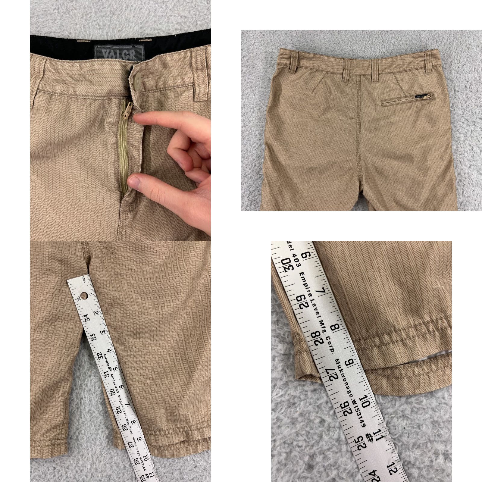 Vintage Valor Shorts Men 28 Beige Herringbone 100% Polyester Cargo Pocket Elastic Waist Logo Be Size US 28 / EU 44 - 8 Thumbnail