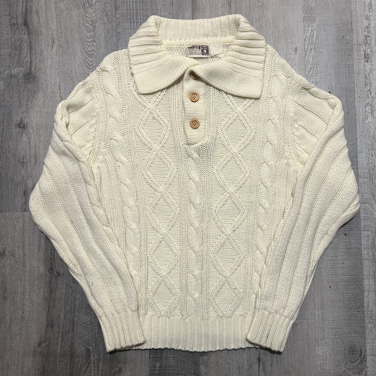 Vintage VTG Montgomery Ward Cable Knit Collared Pull Over Sweater Size US L / EU 52-54 / 3 - 1 Thumbnail