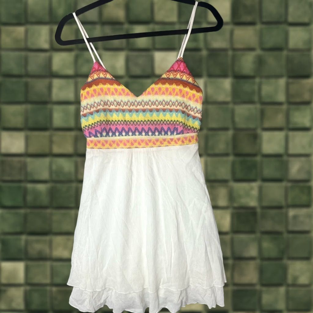 Vintage The Boutique Woman Dress A-Line sleeveless mini knee length White M Modern Boho Shirt? Size M / US 6-8 / IT 42-44 - 1 Thumbnail