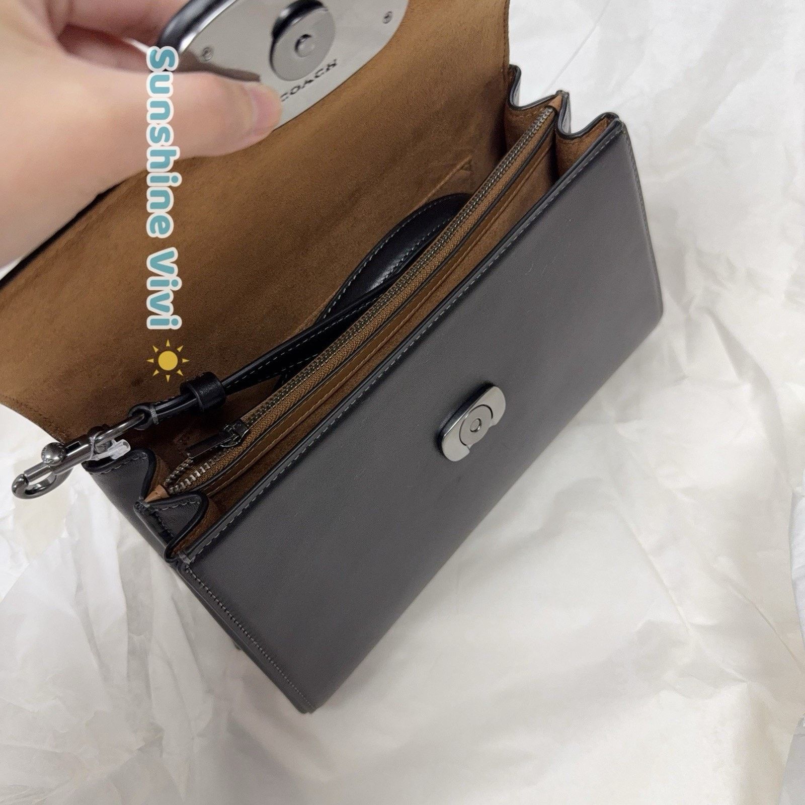 Coach NWT Coach Eliza Top Handle Bag Leather CT852, Gunmetal/Black Size ONE SIZE - 6 Thumbnail
