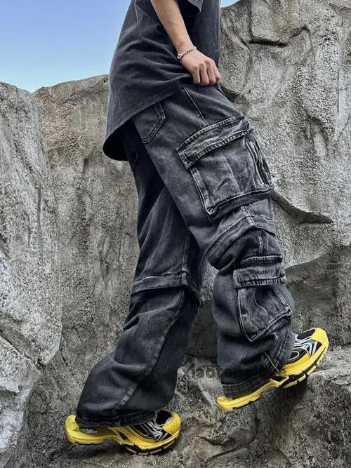 Jean Stylish Cargo Jeans - Urban Chic with Multiple Pockets Size US 33 - 3 Thumbnail