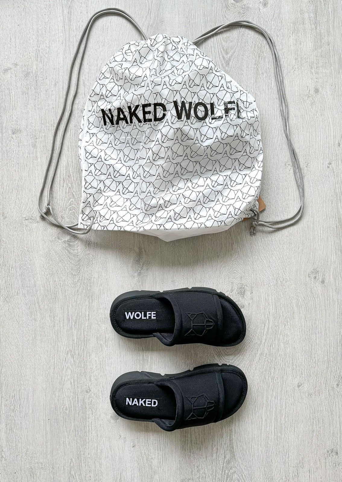 NAKED WOLFE NAKED WOLFE Black Wolf Embossed Nylon Open Toe Sandals Slide Size US 9 / EU 42 - 1 Thumbnail
